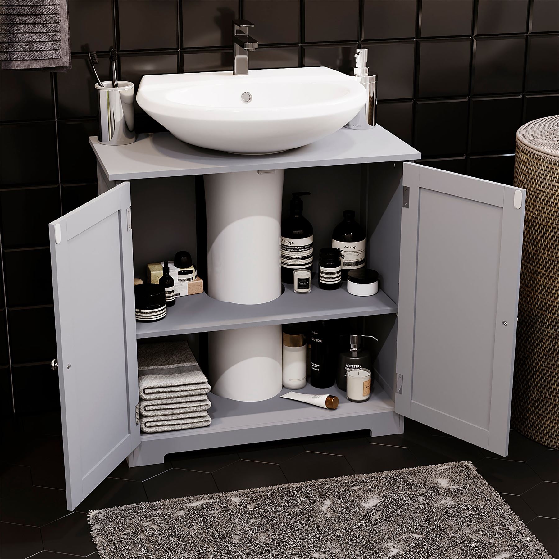 Bathroom Under Sink Cabinet Basin Storage Cupboard Vanity Door Furniture Unit - Picture 8 of 25