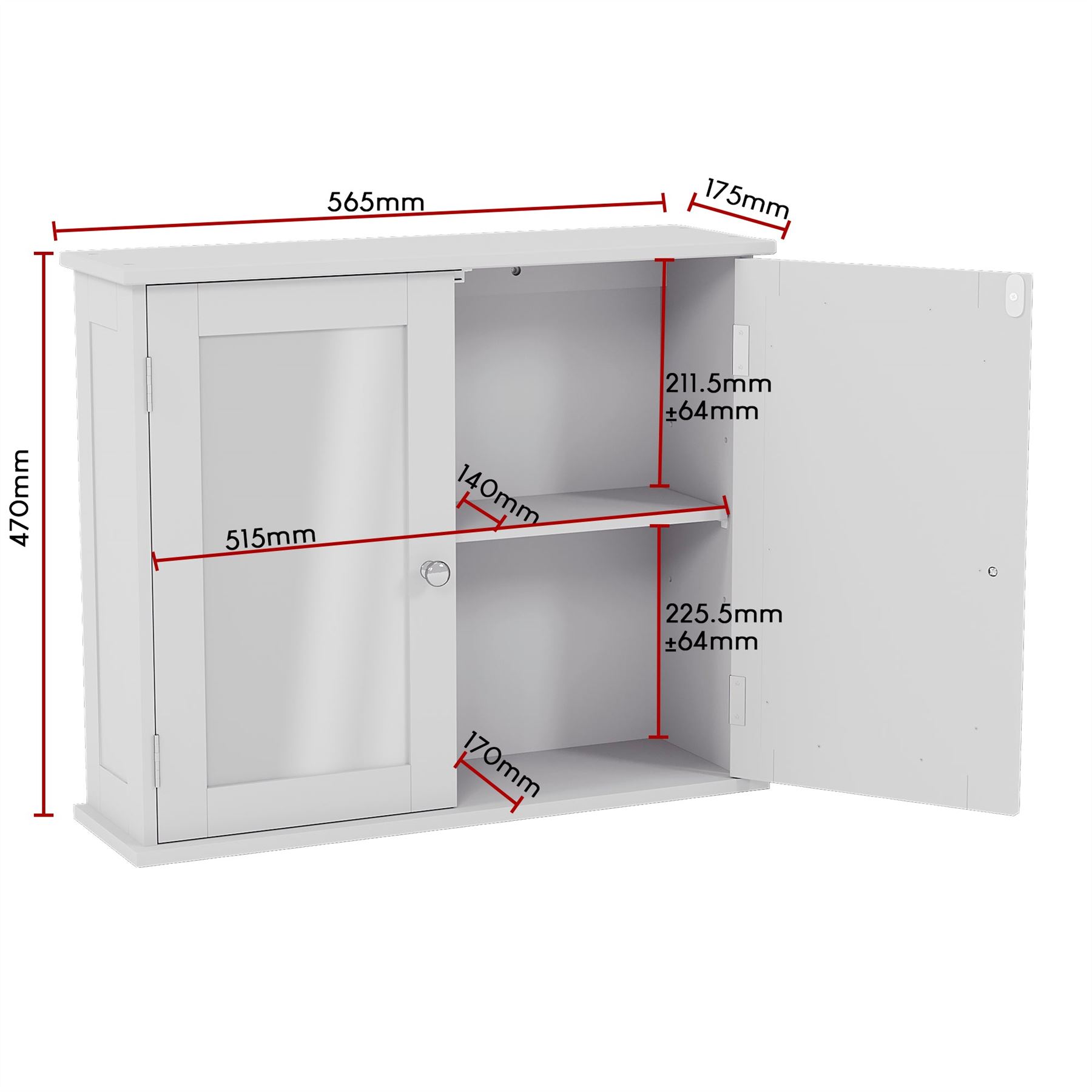 Wall Mounted Cabinet Bathroom White Single Double Door Vanity Storage Cupboard - Picture 27 of 113