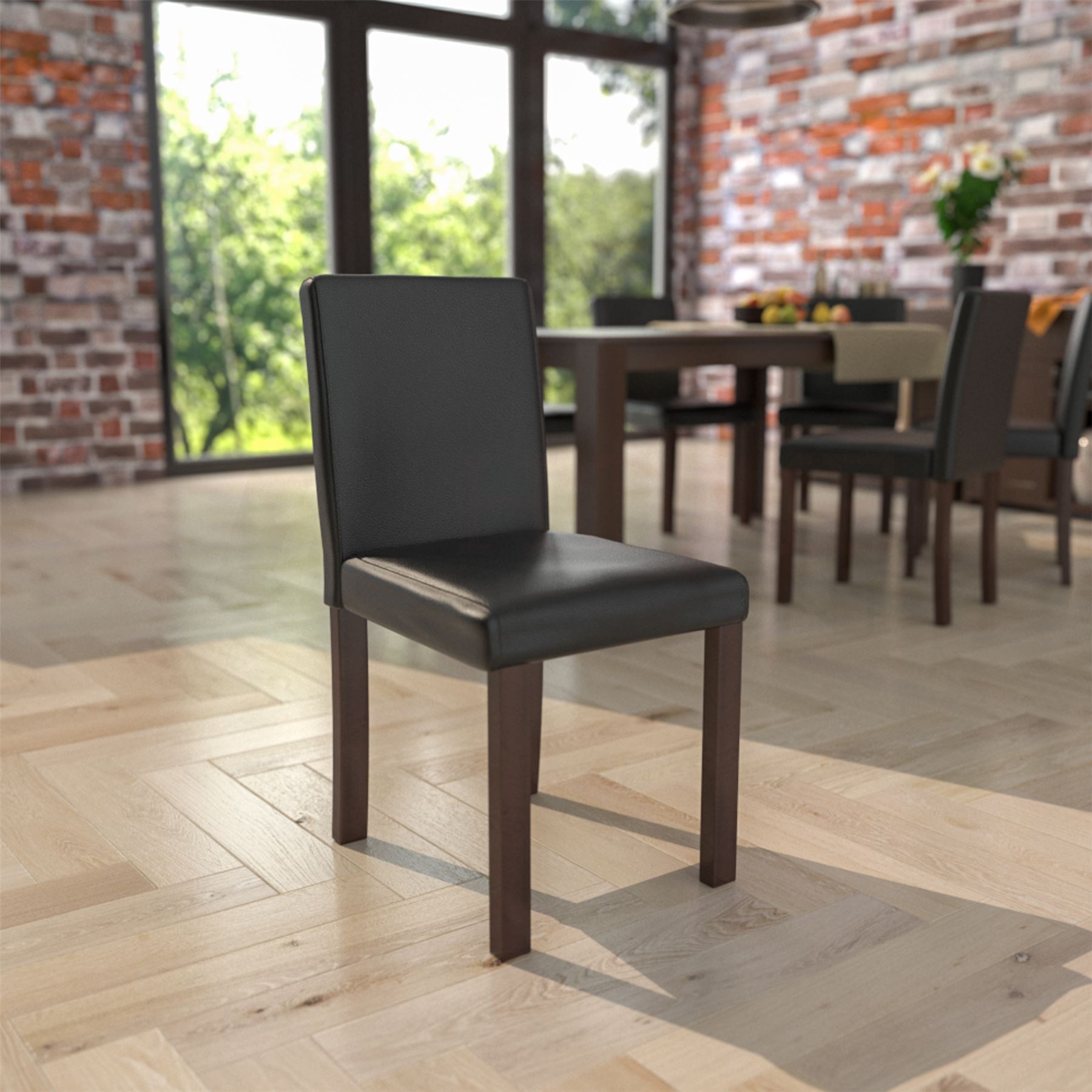 Dining Table & Chairs Set 4/6 Faux Leather Fabric Kitchen Padded Seat Furniture - Picture 42 of 87