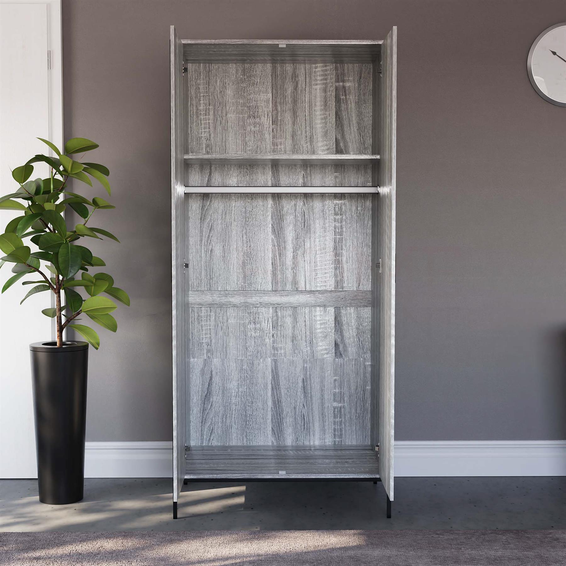 Industrial Wooden Wardrobe With Hanging Rail Shelf Clothes Storage Organiser - Picture 13 of 13
