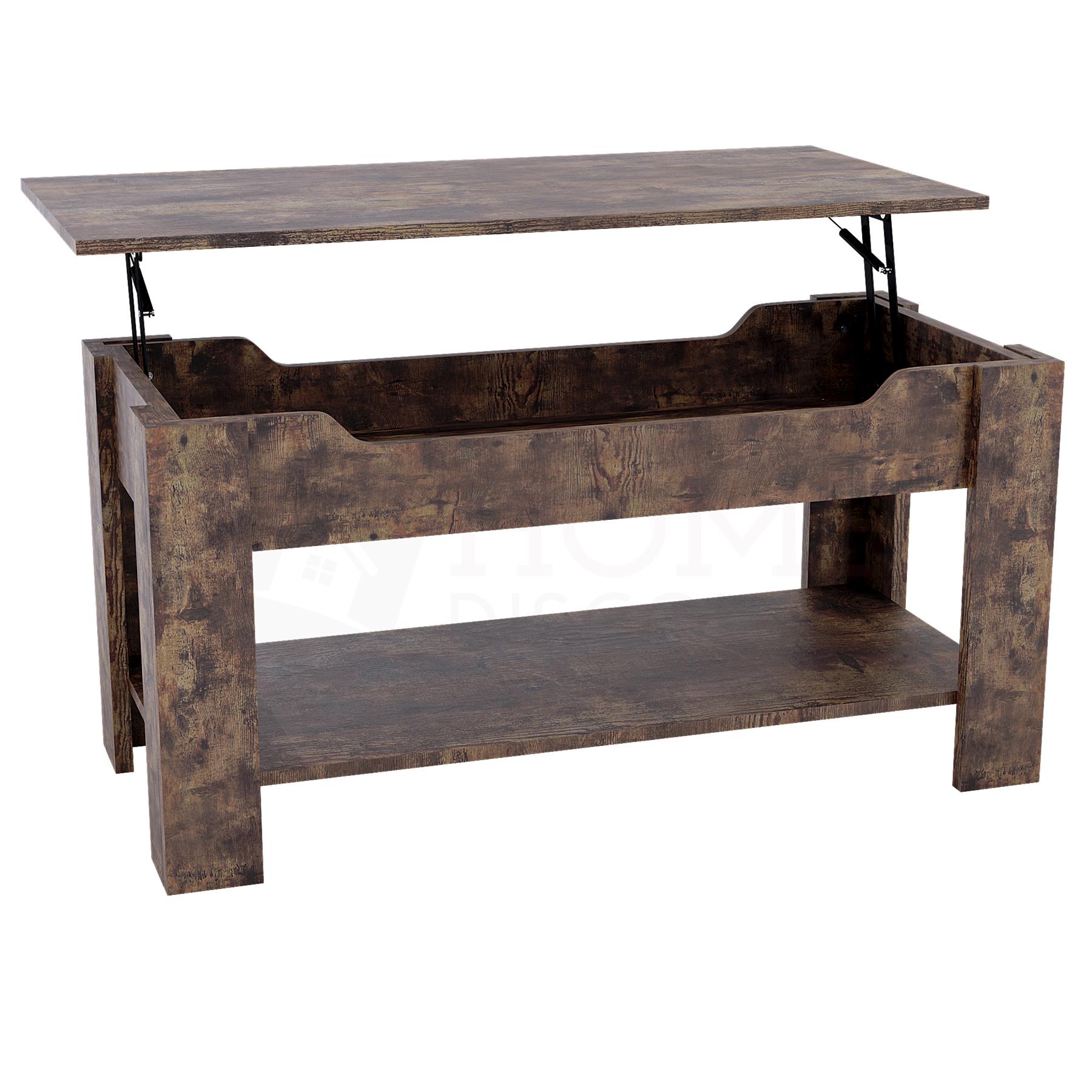 Holz Couchtisch Lift Up Stauraumplatte mit Ablage Wohnzimmer Möbel - Bild 10 von 43