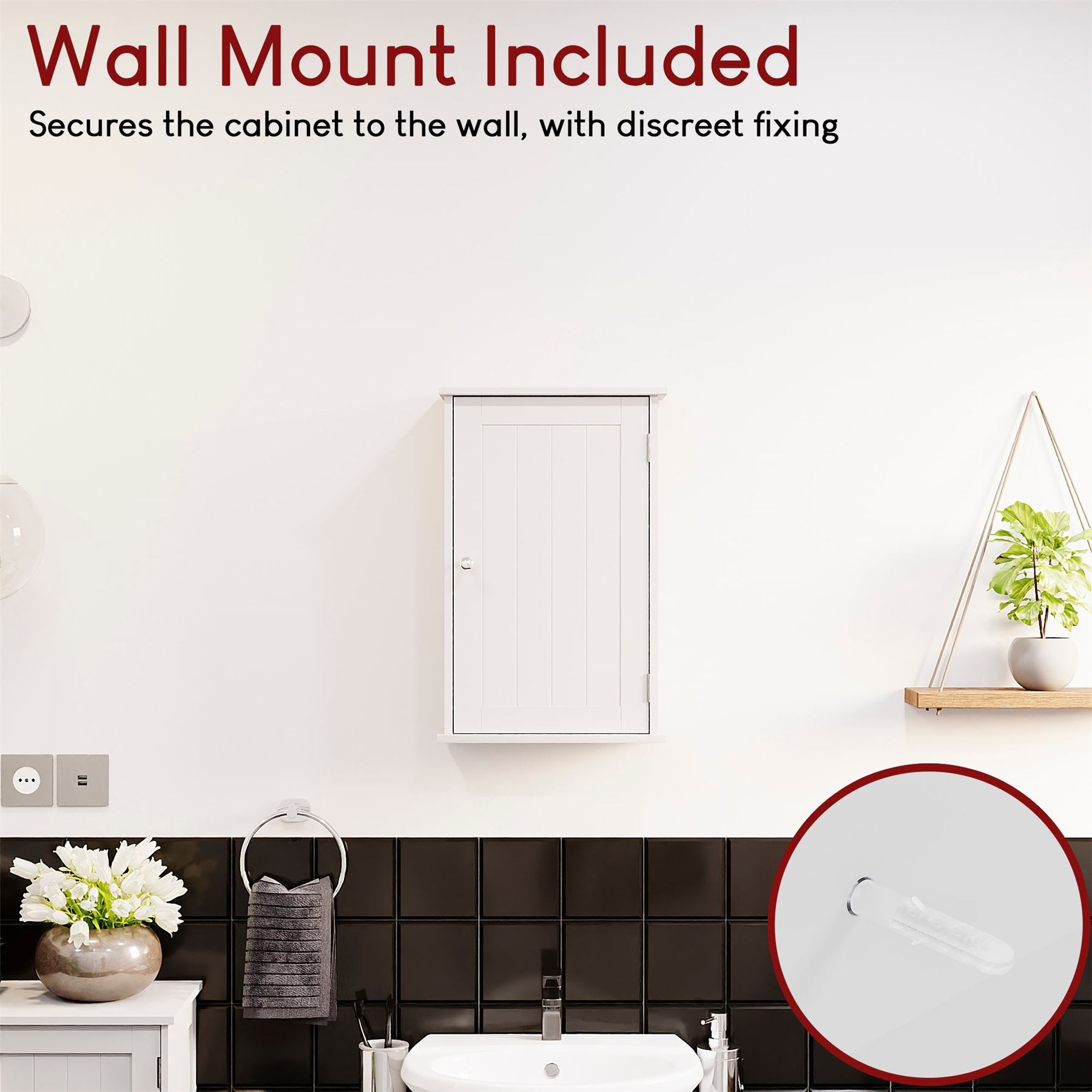 Wall Mounted Cabinet Bathroom White Single Double Door Vanity Storage Cupboard - Picture 56 of 113