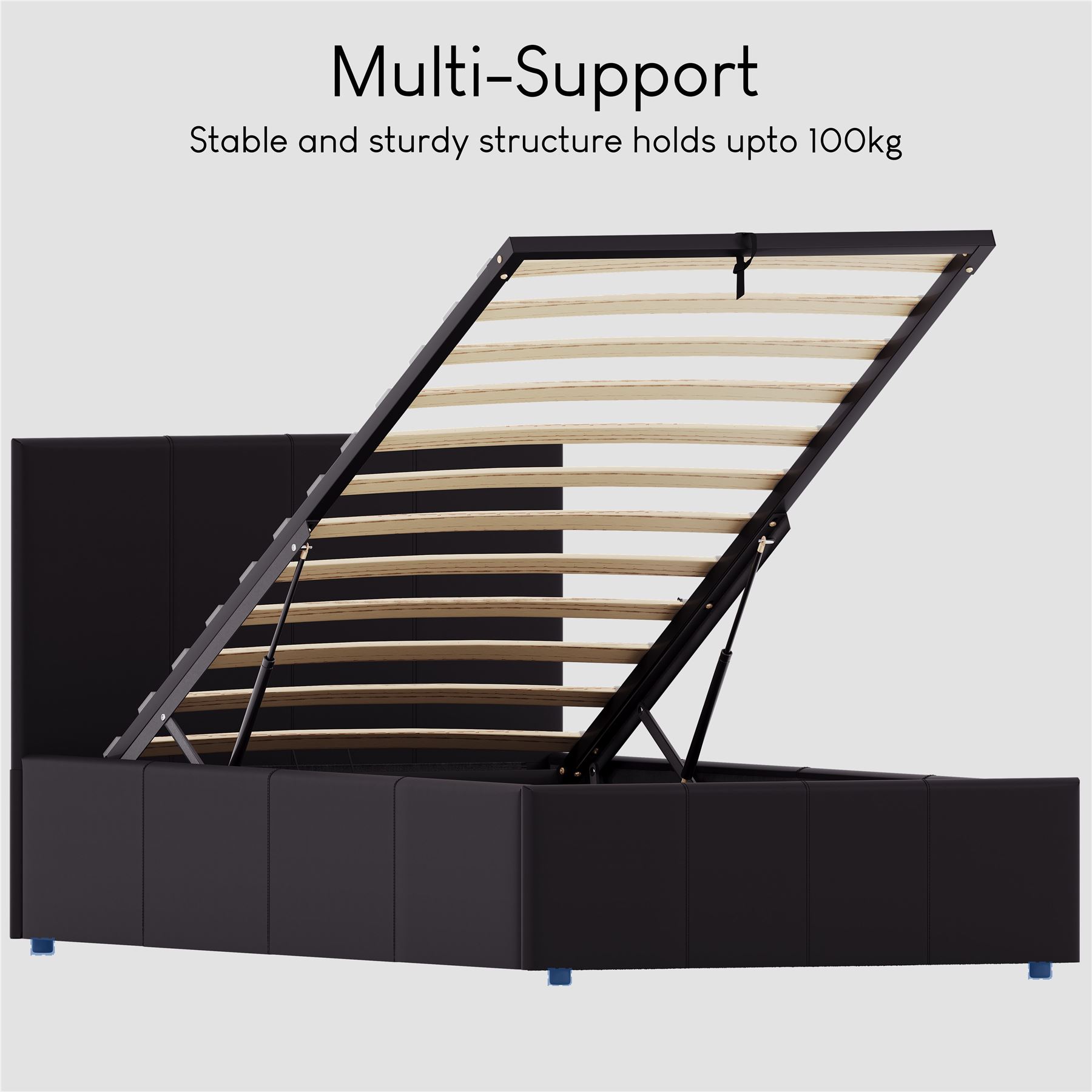 Ottoman Storage Bed Gas Lift Double King Size Leather Bed Slatted Base Headboard - Picture 93 of 137