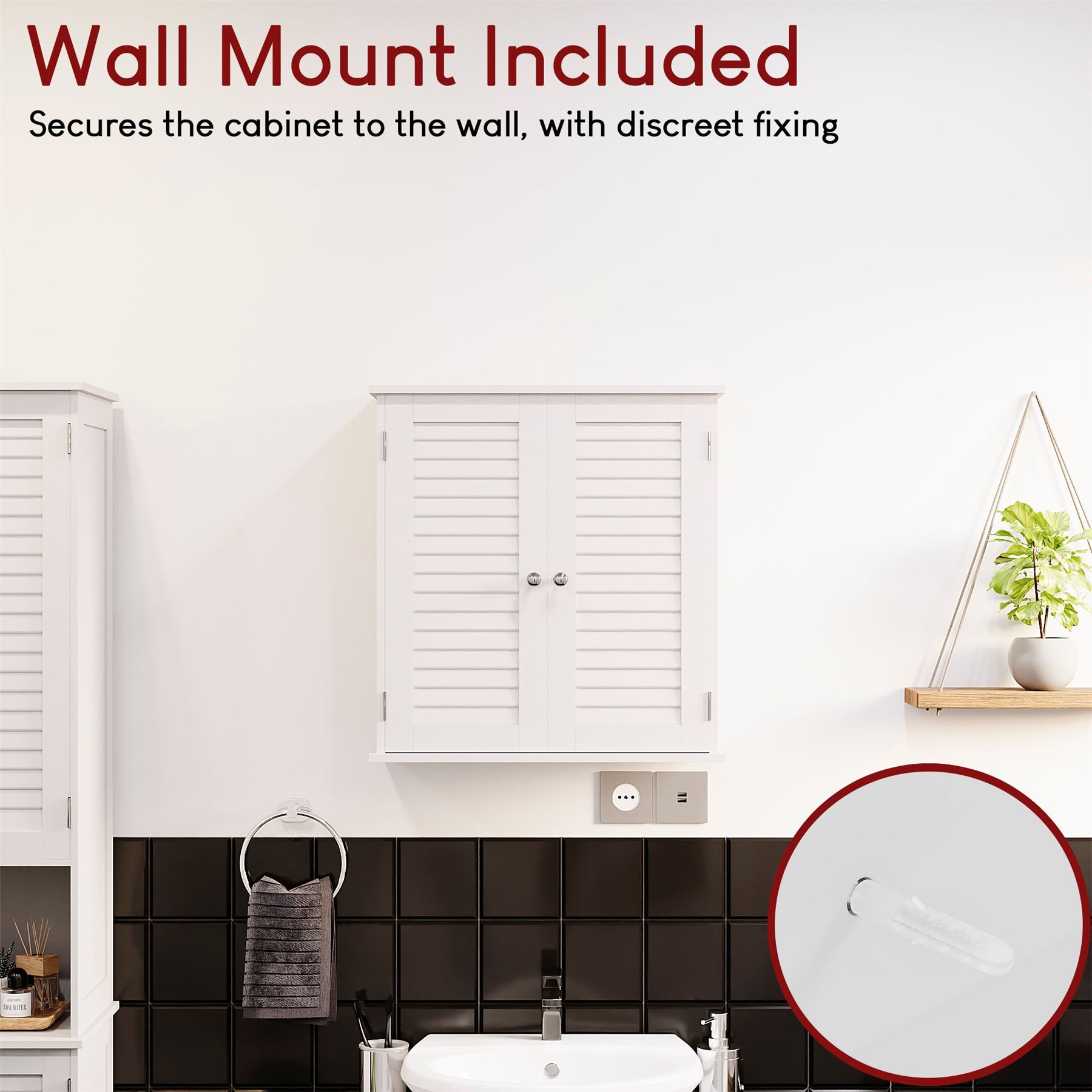 Wall Mounted Cabinet Bathroom White Single Double Door Vanity Storage Cupboard - Picture 13 of 113