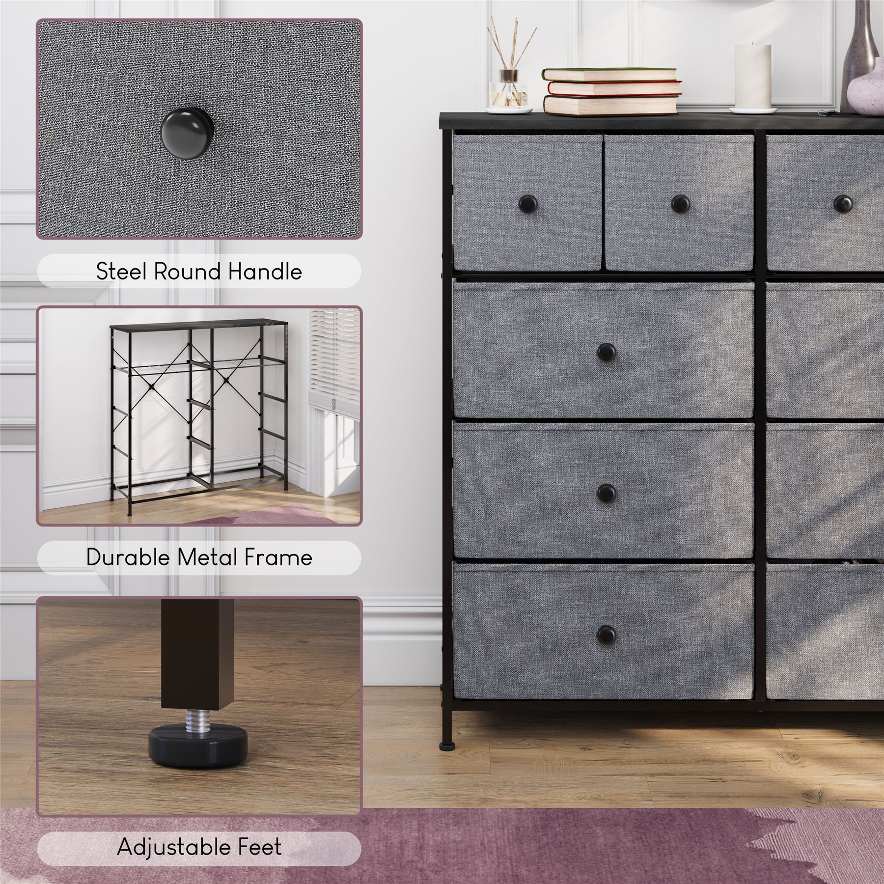 Vida Designs Stoff Kommode Aufbewahrungsschrank Schlafzimmer Flur 'UKFR' - Bild 179 von 193