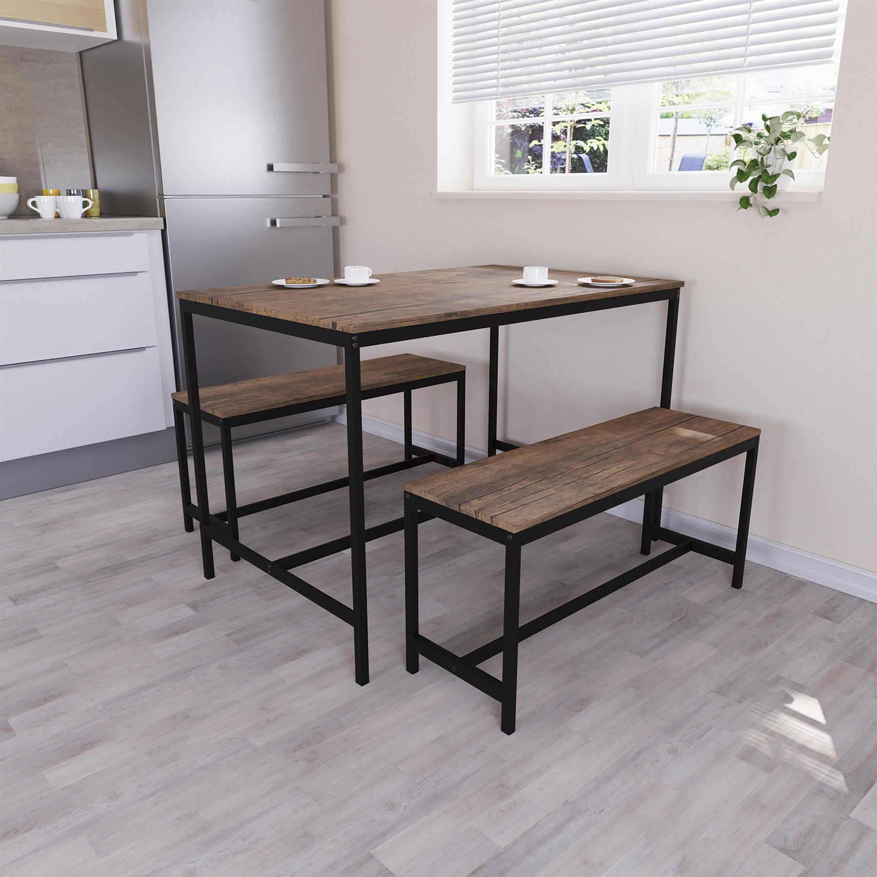 Wooden Dining Table & Chair Set 2 / 4 Seater Bench Chair Kitchen Room Furniture - Picture 6 of 82