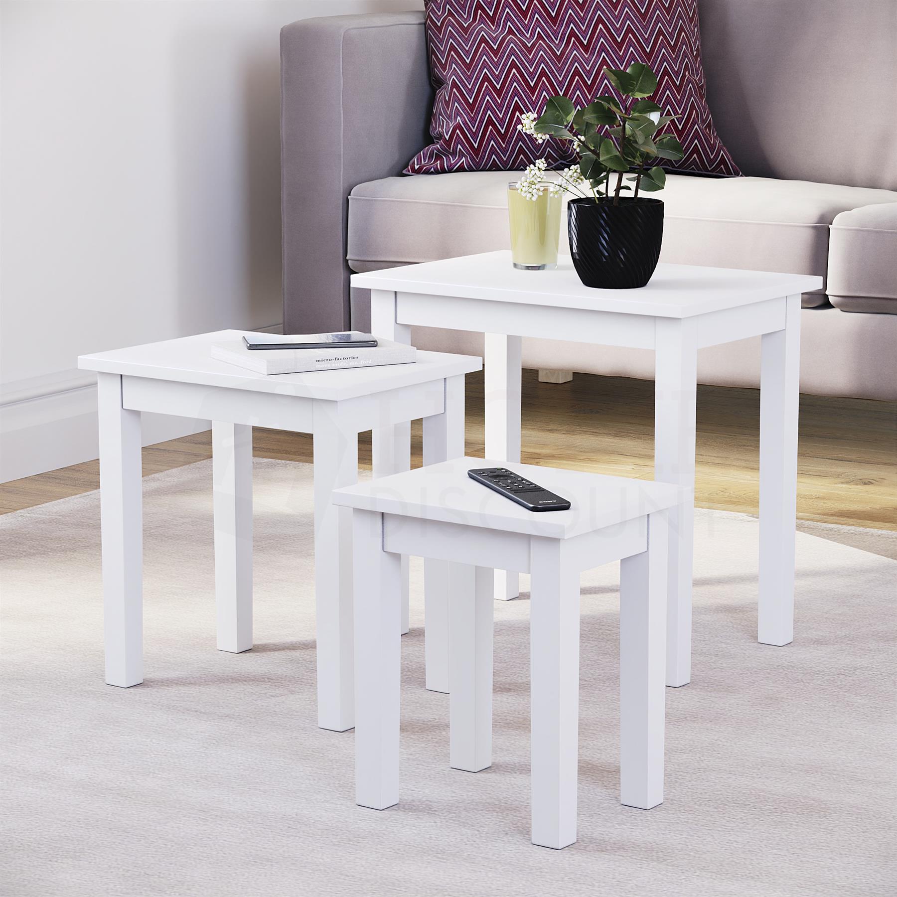 Wooden Nest of Tables 3 Piece Table Set Coffee Side Living Room Furniture - Picture 27 of 37