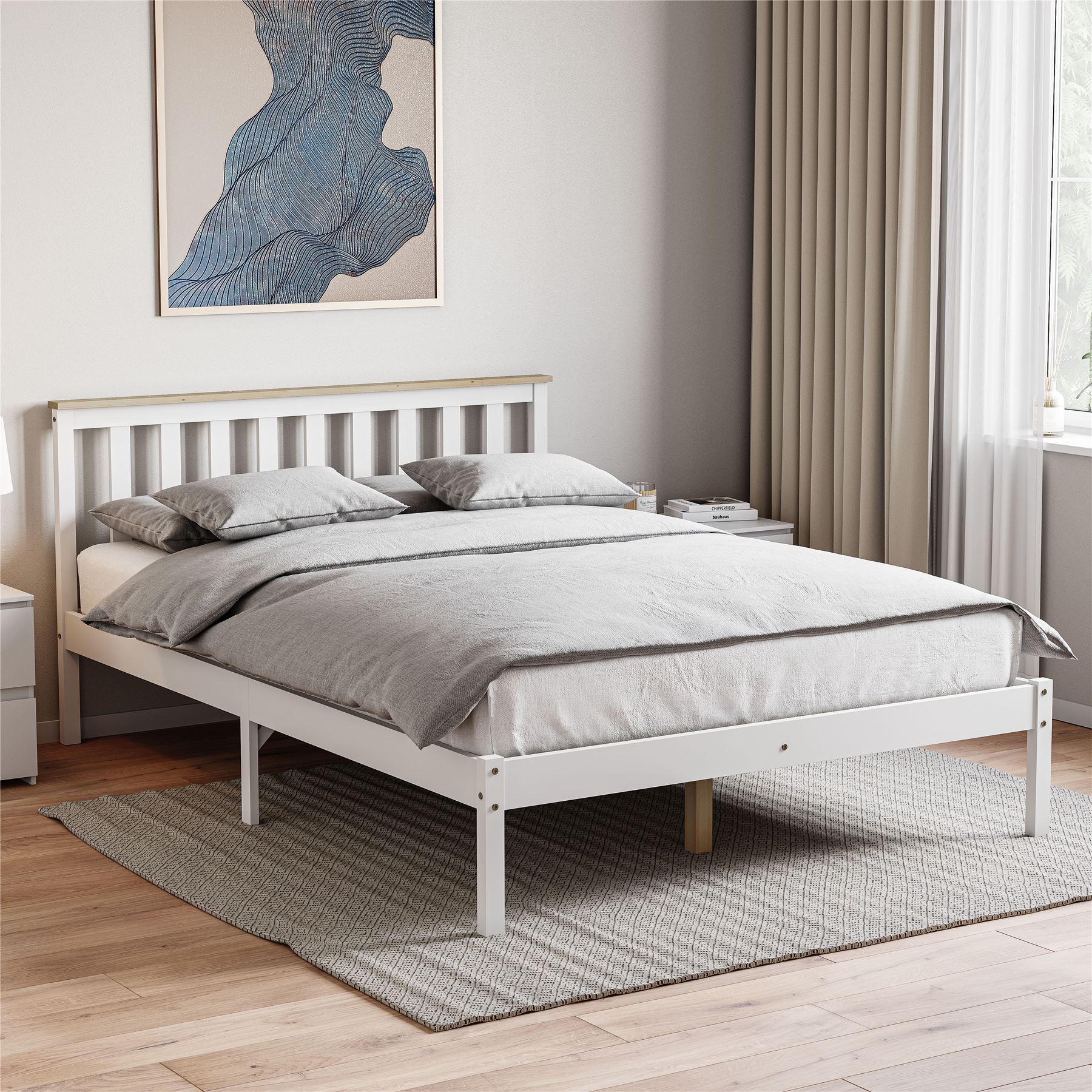Holzbett Milan Single Double King Size 3 Fuß 4 Fuß 6 5 Fuß Rahmen Matratze Weiß Kiefer - Bild 26 von 37