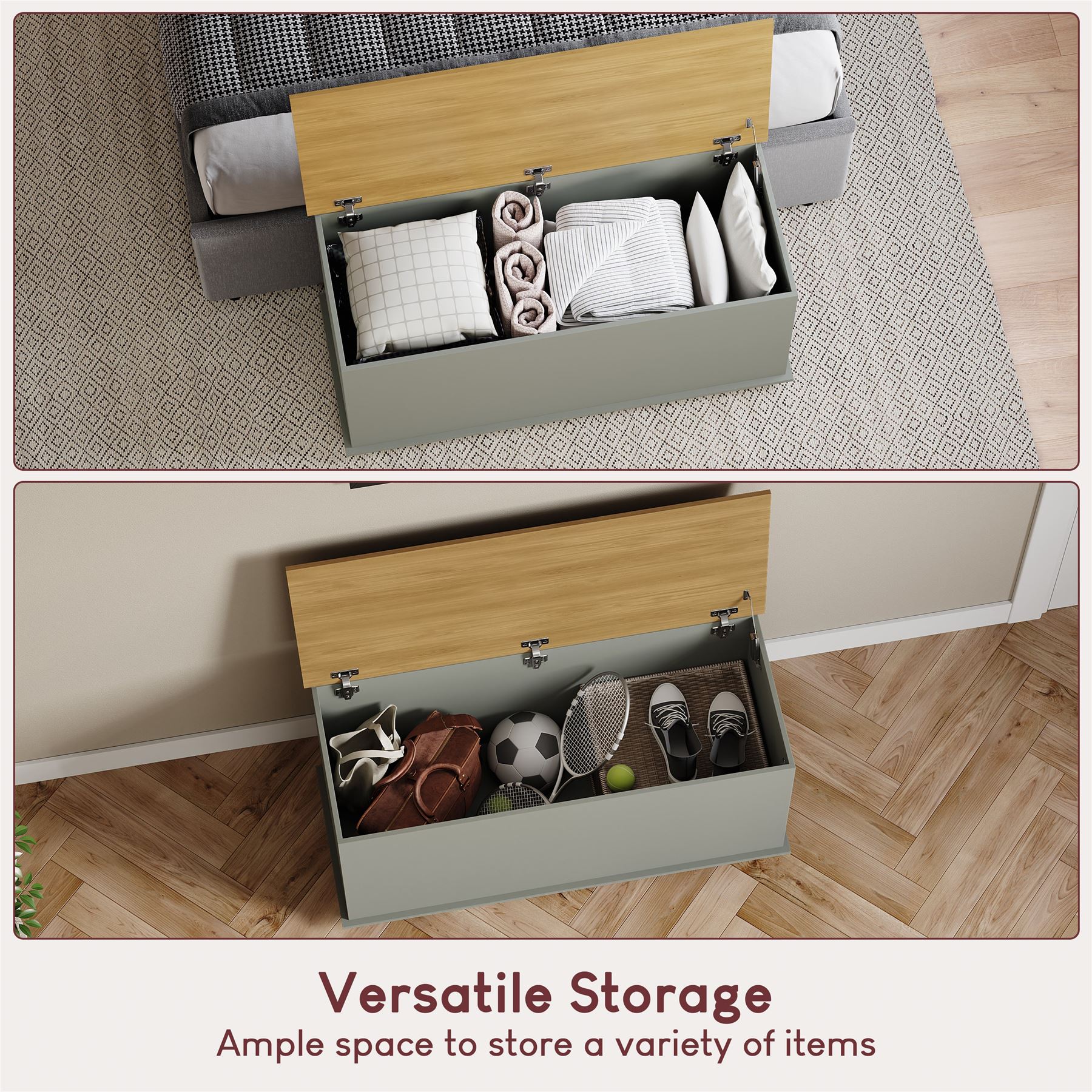 Arlington Storage Ottoman Chest Grey White Toy Chest Bedding Blanket Box Large - Picture 11 of 23