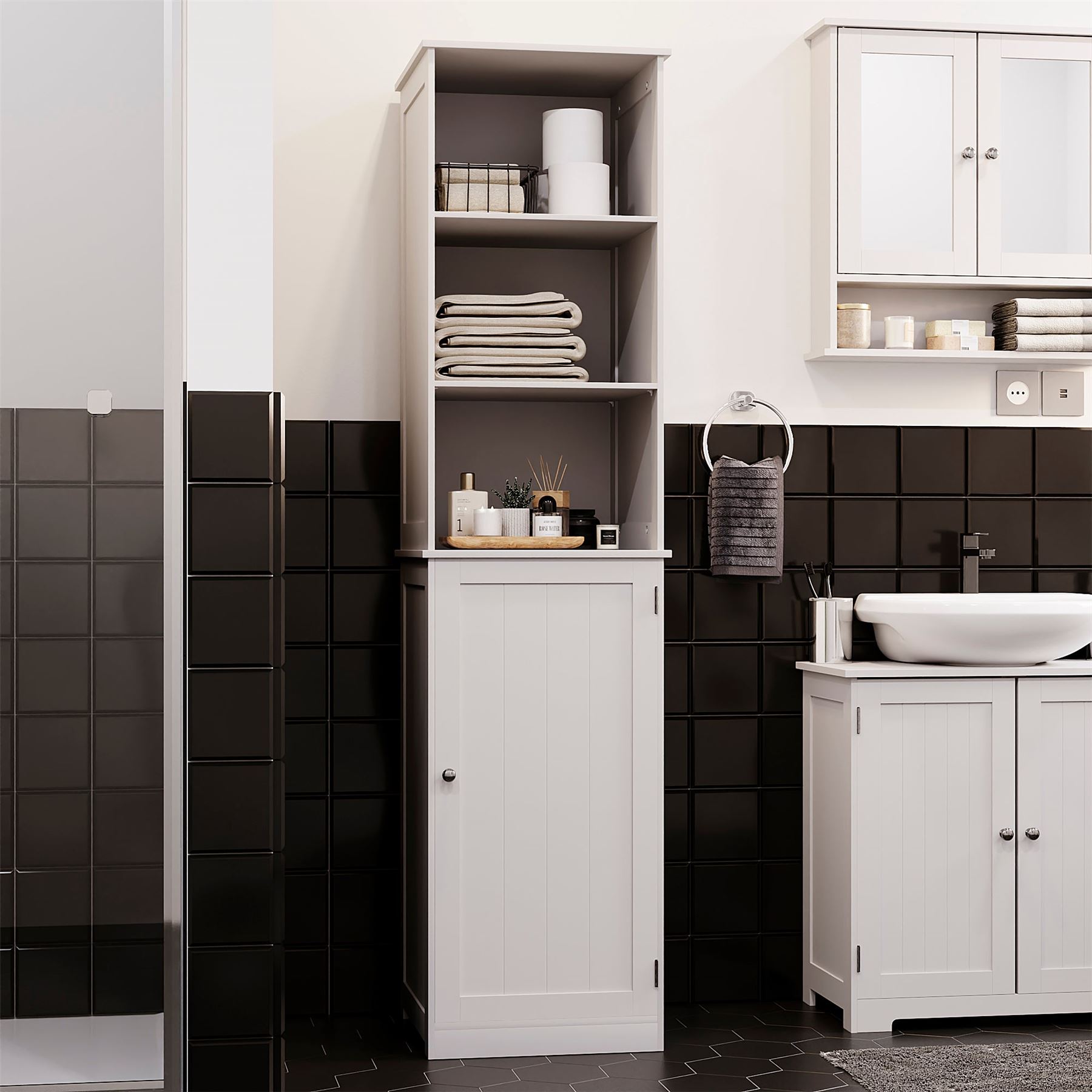 Priano Bathroom Cabinet Door Wall Mounted Freestand Storage Furniture White Grey - Picture 103 of 153