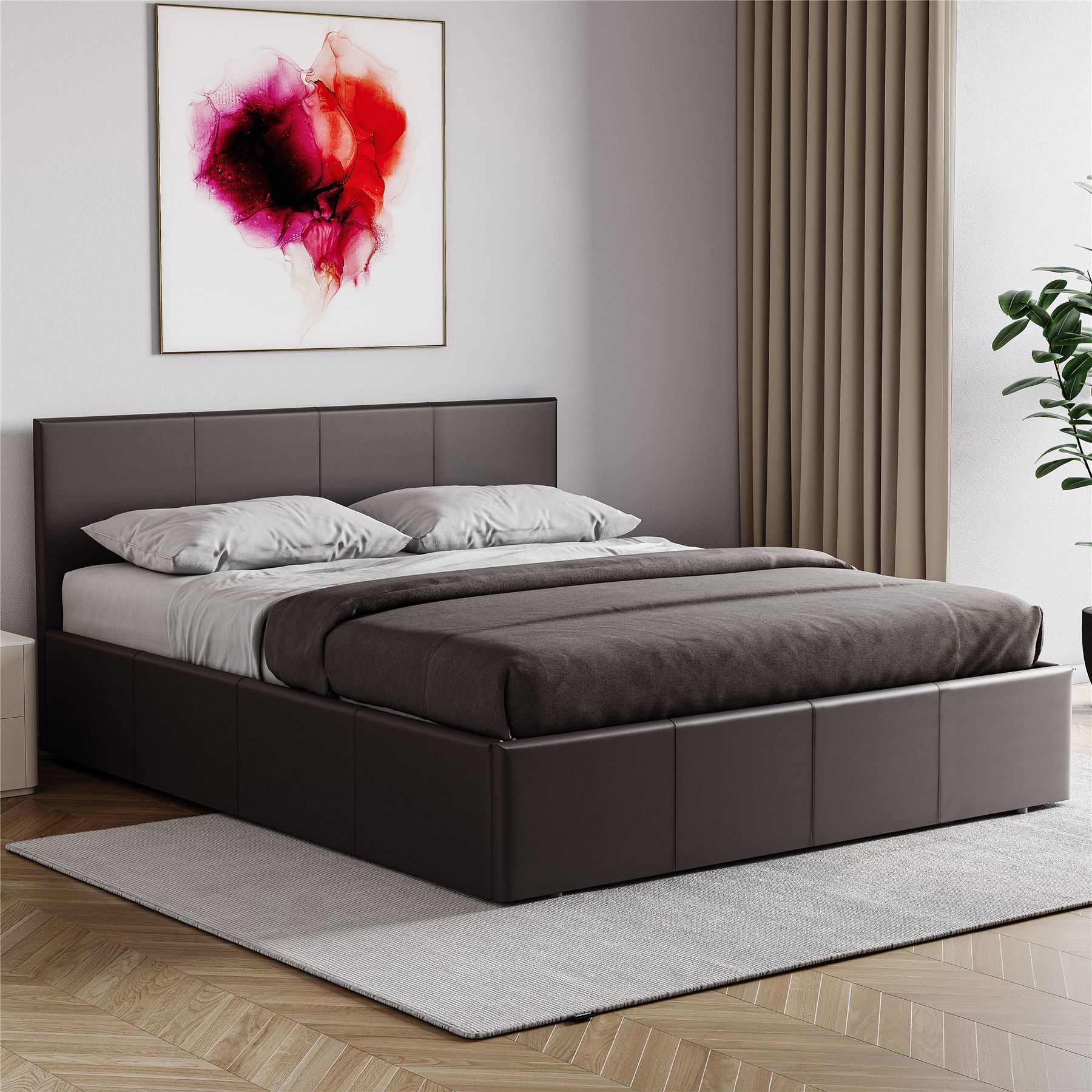 Ottoman Storage Bed Gas Lift Double King Size Leather Bed Slatted Base Headboard - Picture 62 of 137