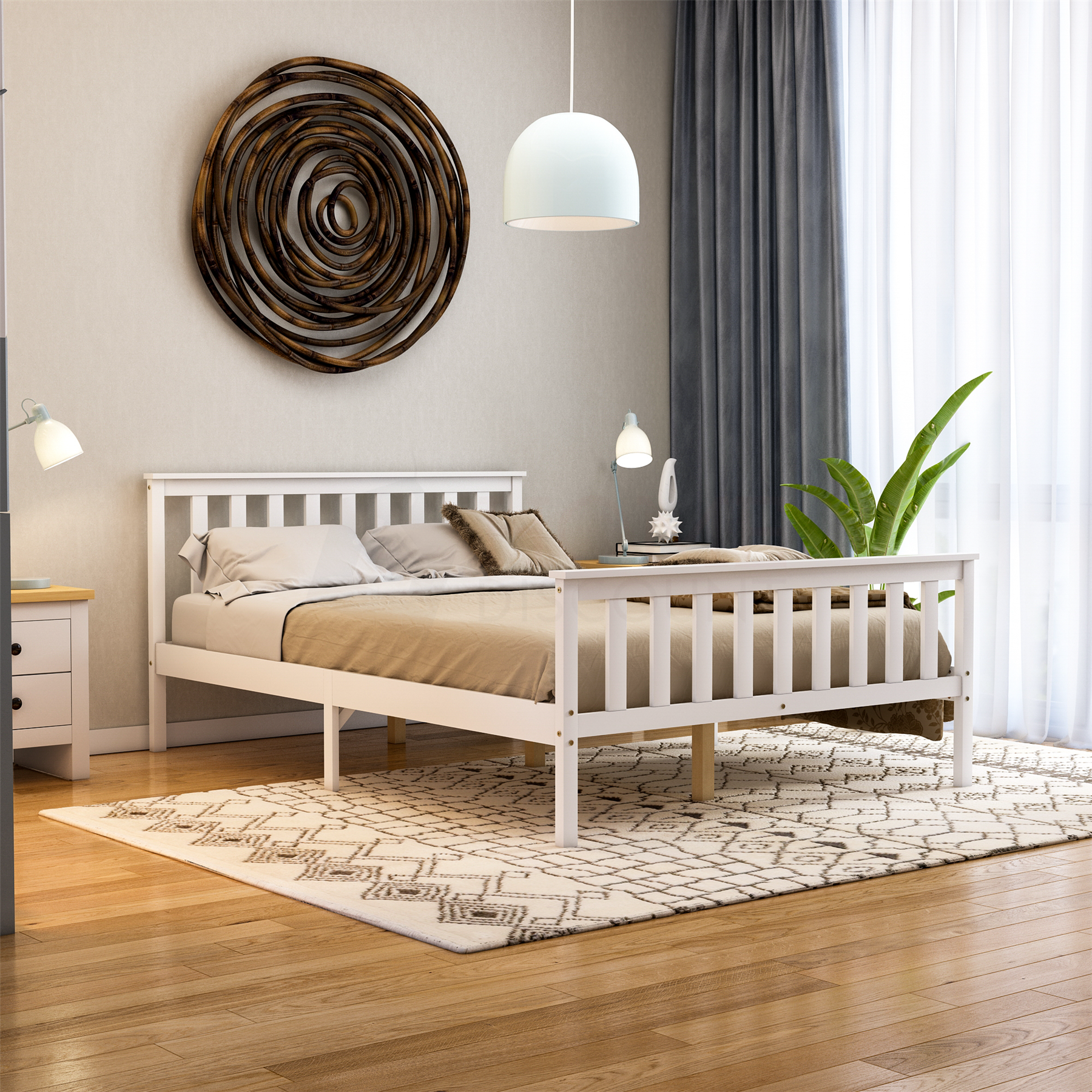 Wood Bed Single Double King Size 3ft 4ft6 5ft Solid Frame Mattress White Pine - Picture 20 of 67