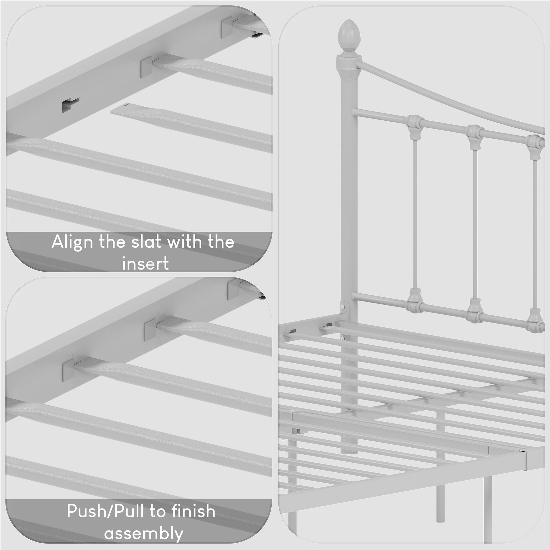 Metal Bed Double King Size Frame 4FT 4FT6 5FT Slatted Mattress White Black Paris - Picture 11 of 13