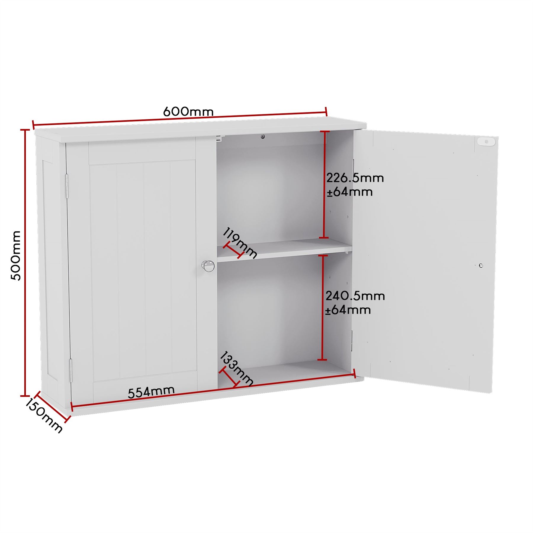 Wall Mounted Cabinet Bathroom White Single Double Door Vanity Storage Cupboard - Picture 63 of 113
