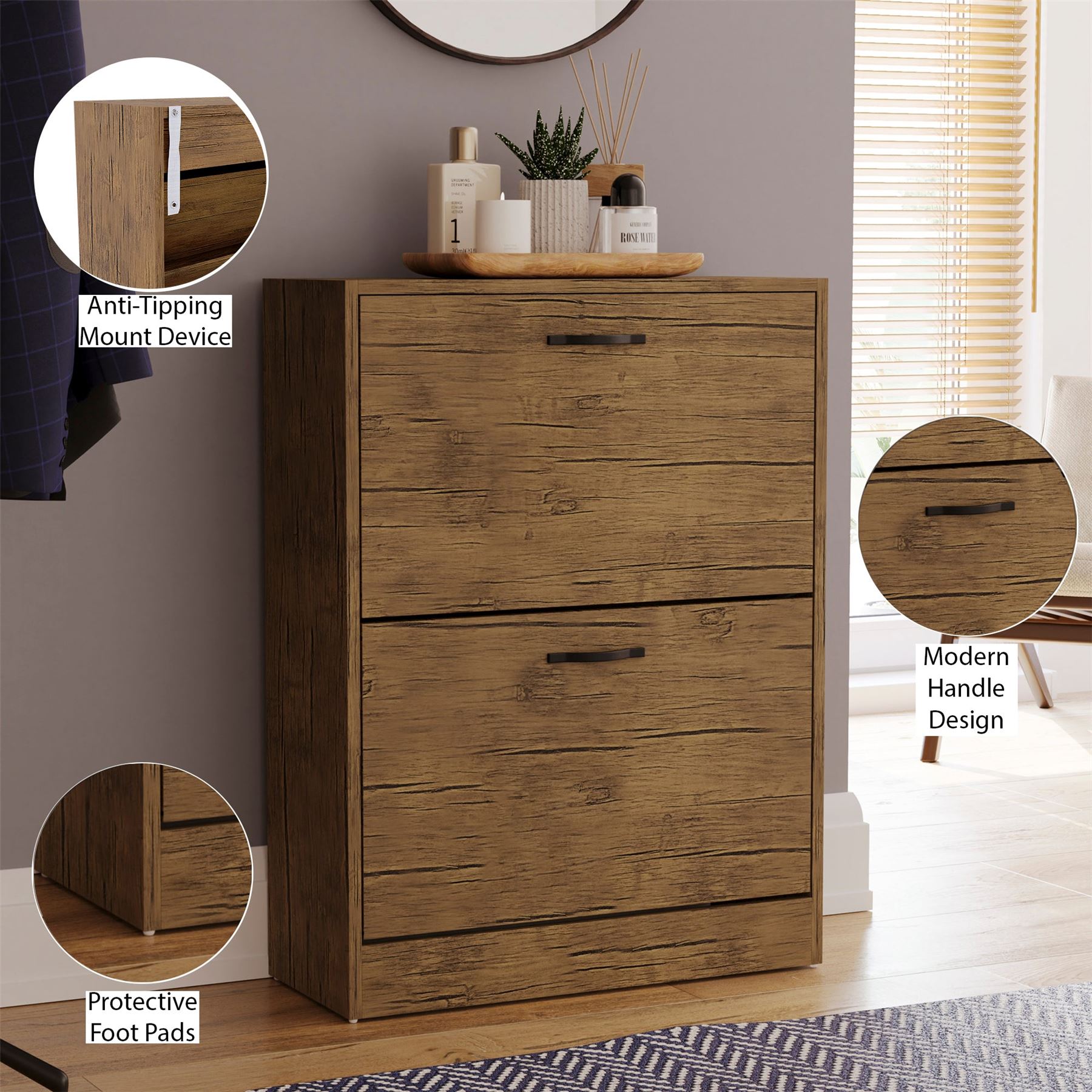 Shoe Cabinet 2 Drawer Storage Organiser Footwear Rack Cupboard Hallway Unit - Picture 7 of 79