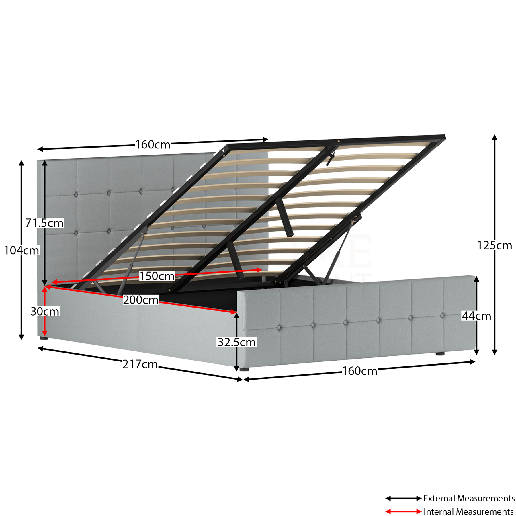 Ottoman Storage Gas Lift Up Single Double King Size Bed Memory Foam