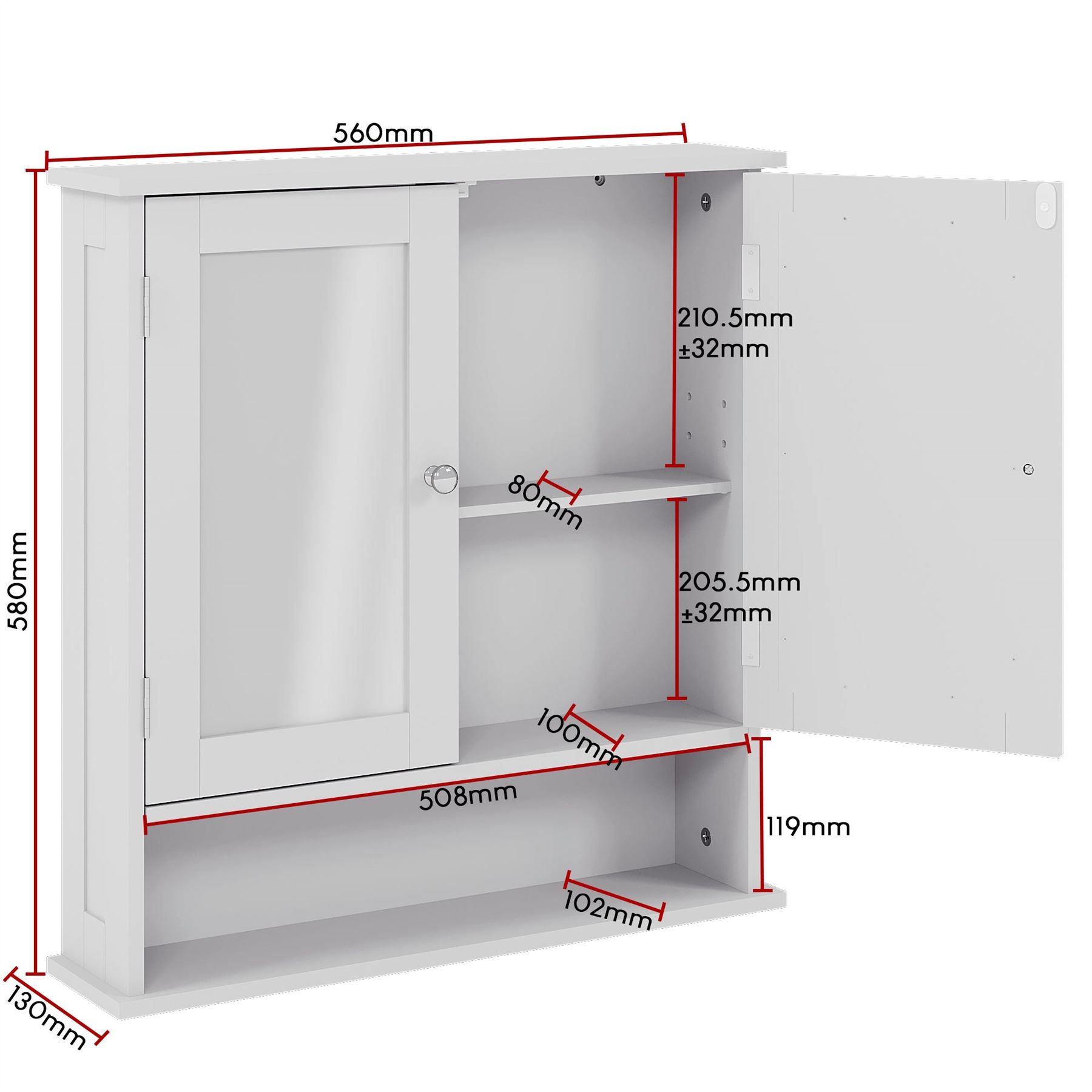 Wall Mounted Cabinet Bathroom White Single Double Door Vanity Storage Cupboard - Picture 36 of 113