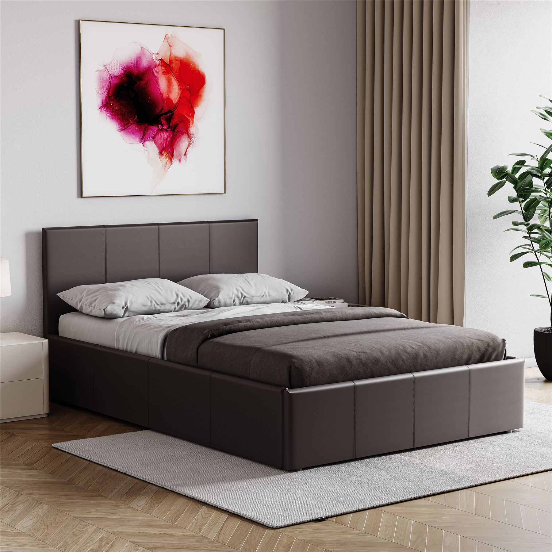 Ottoman Storage Bed Gas Lift Double King Size Leather Bed Slatted Base Headboard - Picture 130 of 137