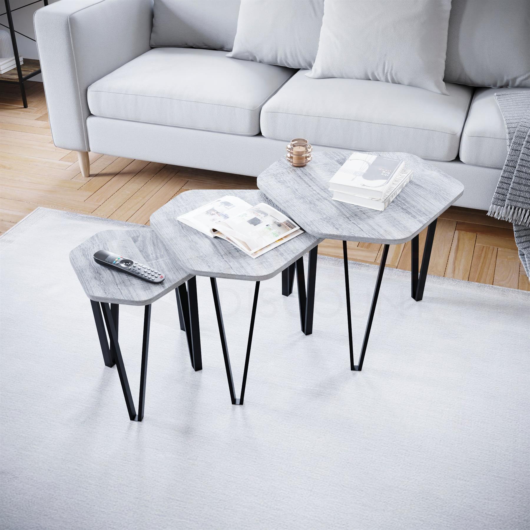 Set of 2 3 Coffee Nesting Table Set Sofa Side End Table Industrial Living Room - Picture 103 of 107