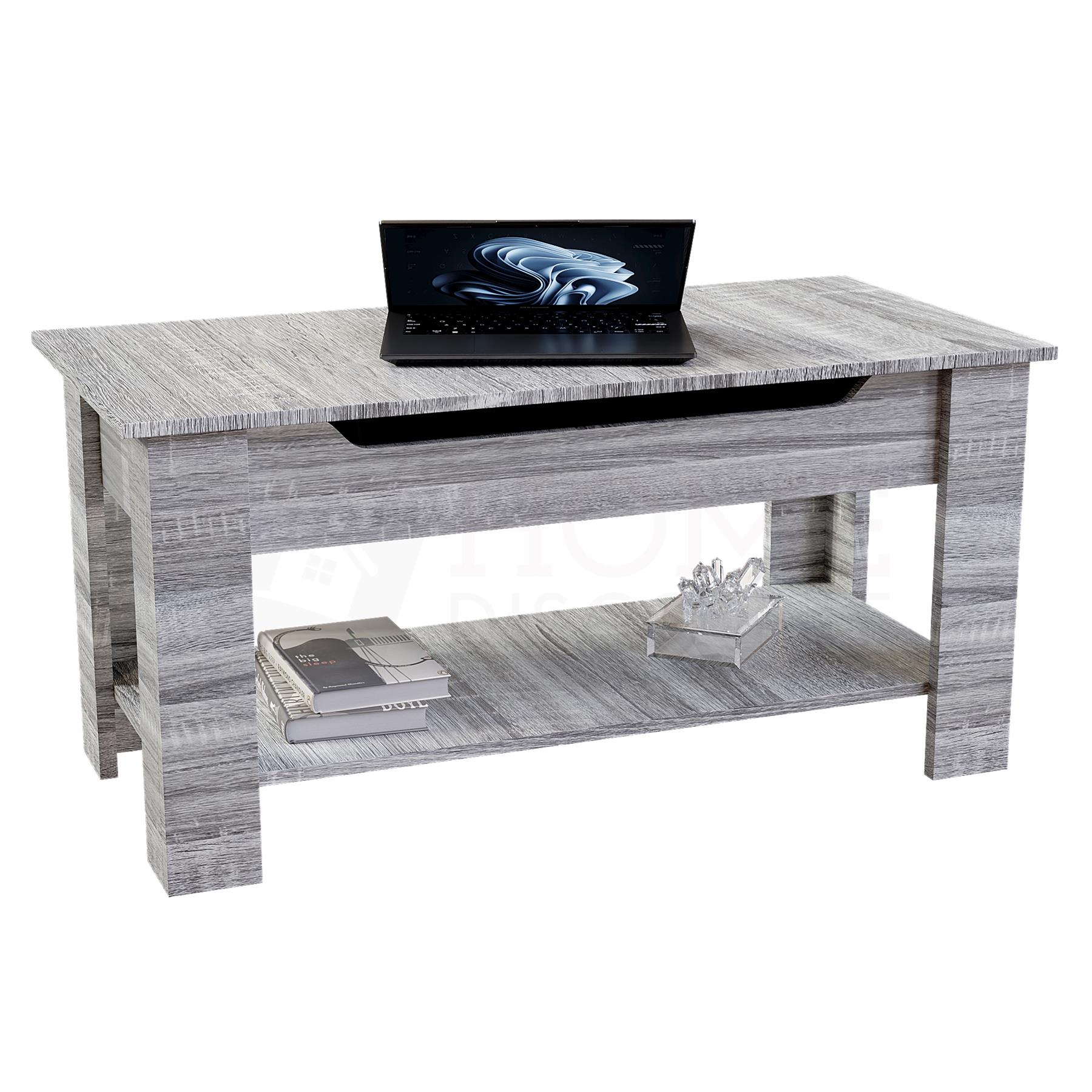Holz Couchtisch Lift Up Stauraumplatte mit Ablage Wohnzimmer Möbel - Bild 26 von 43