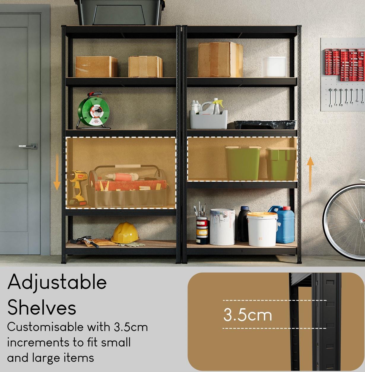 Heavy Duty Garage Shelving 5 Tier Racking Storage Garage Black - Picture 5 of 28
