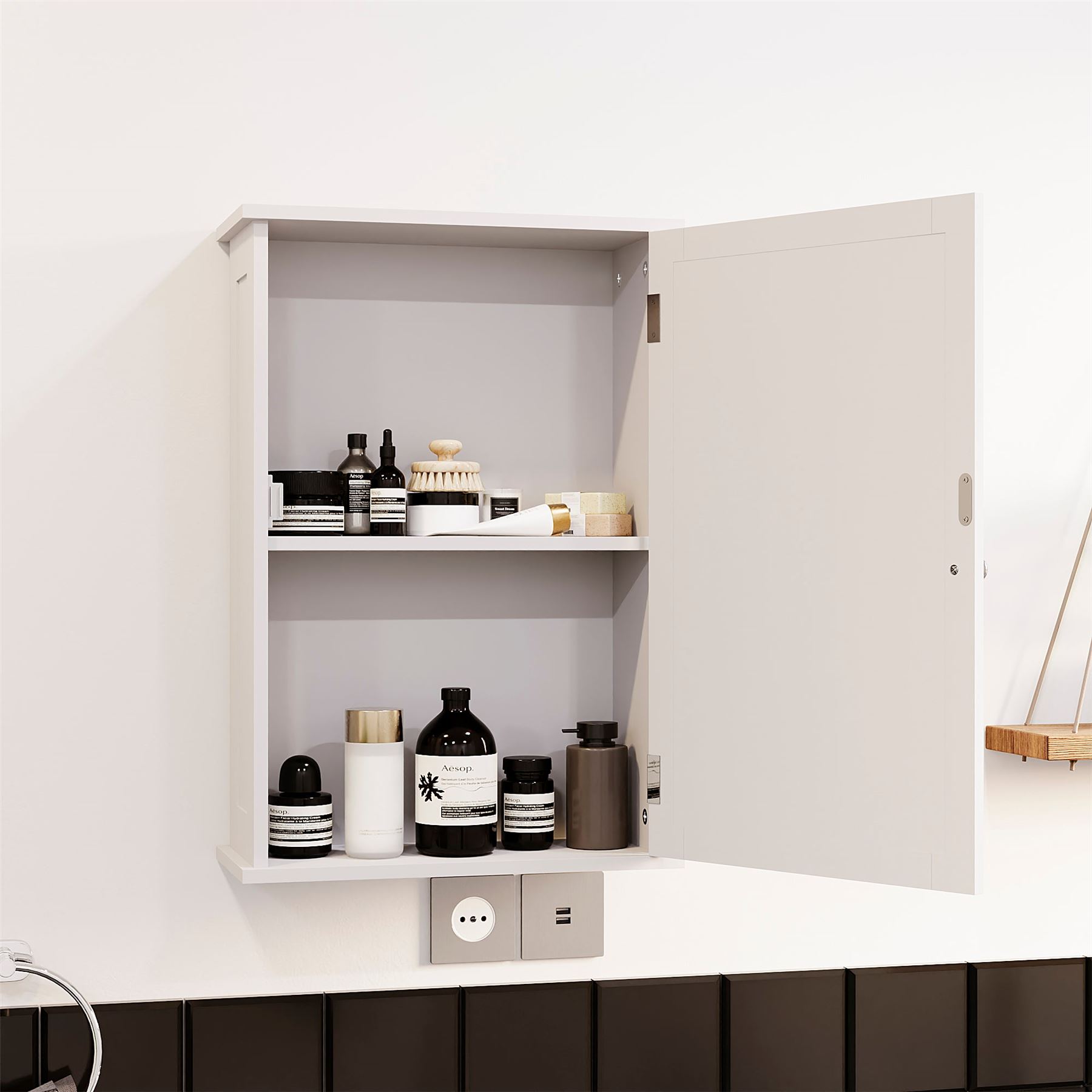 Wall Mounted Cabinet Bathroom White Single Double Door Vanity Storage Cupboard - Picture 8 of 113
