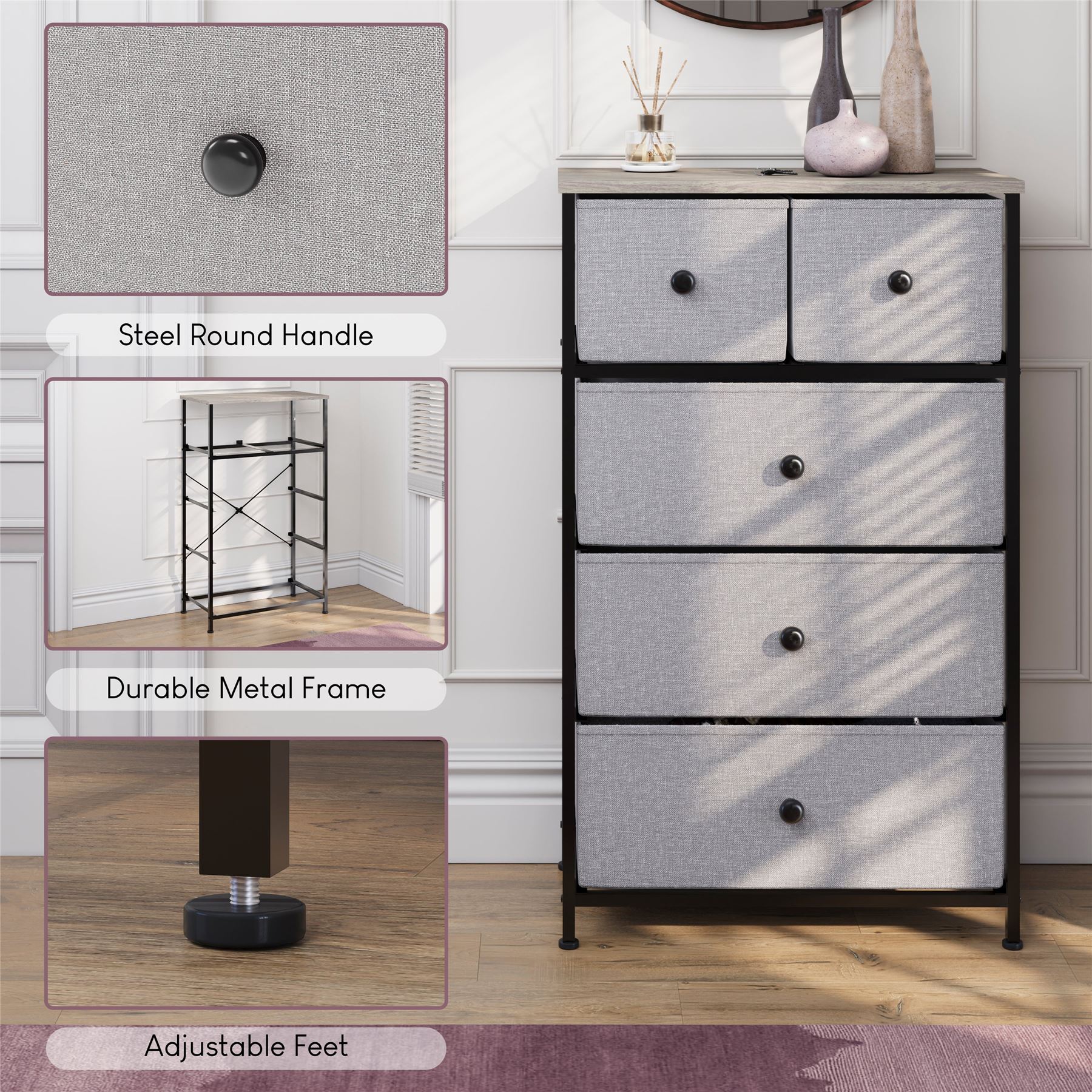 Vida Designs Stoff Kommode Aufbewahrungsschrank Schlafzimmer Flur 'UKFR' - Bild 60 von 193