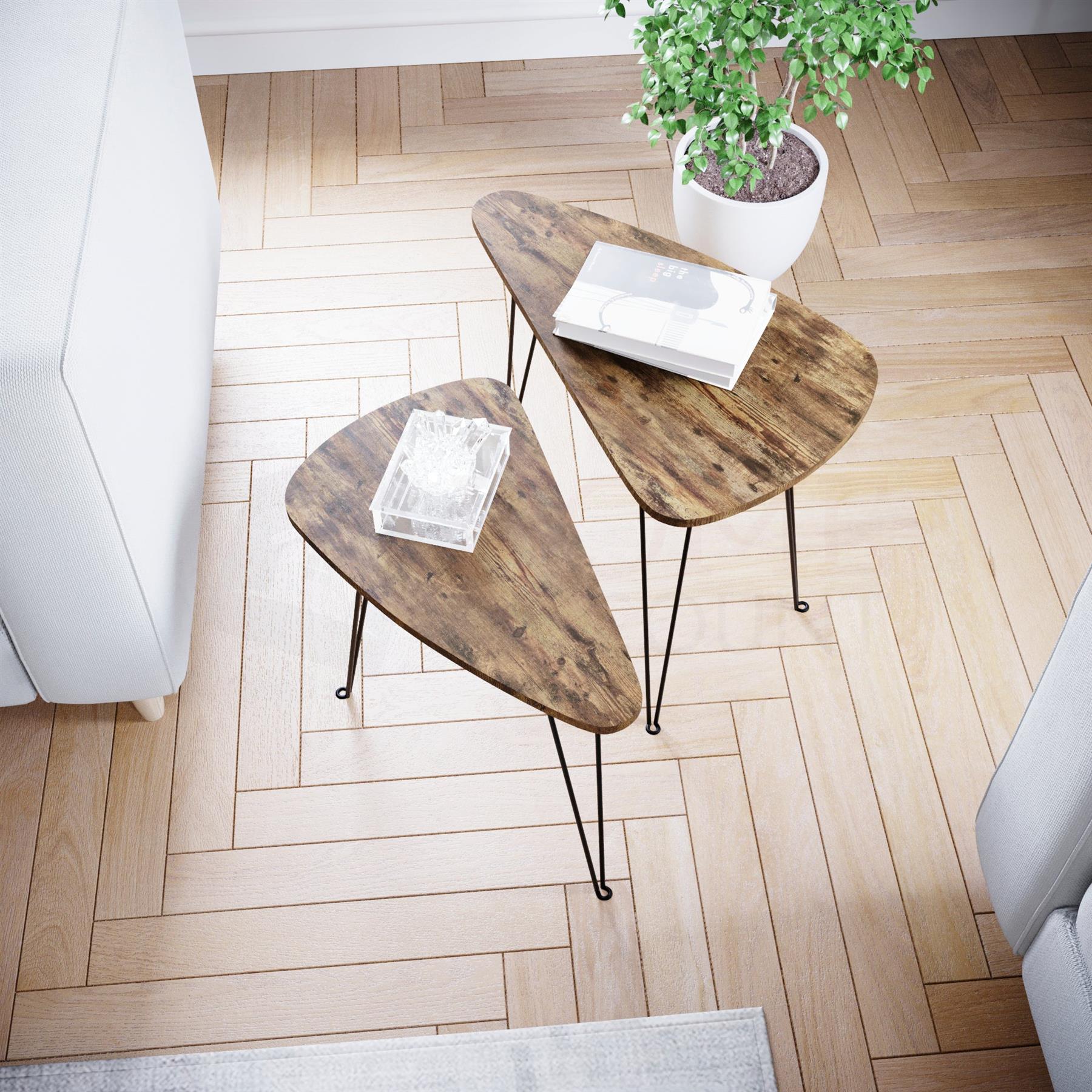 Set of 2 3 Coffee Nesting Table Set Sofa Side End Table Industrial Living Room - Picture 34 of 107