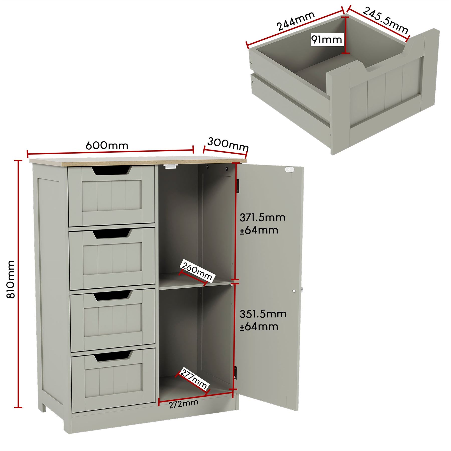 Priano Freistehender Badschrank Unterschrank Grau Waschtischunterschrank Aufbewahrung - Bild 49 von 65