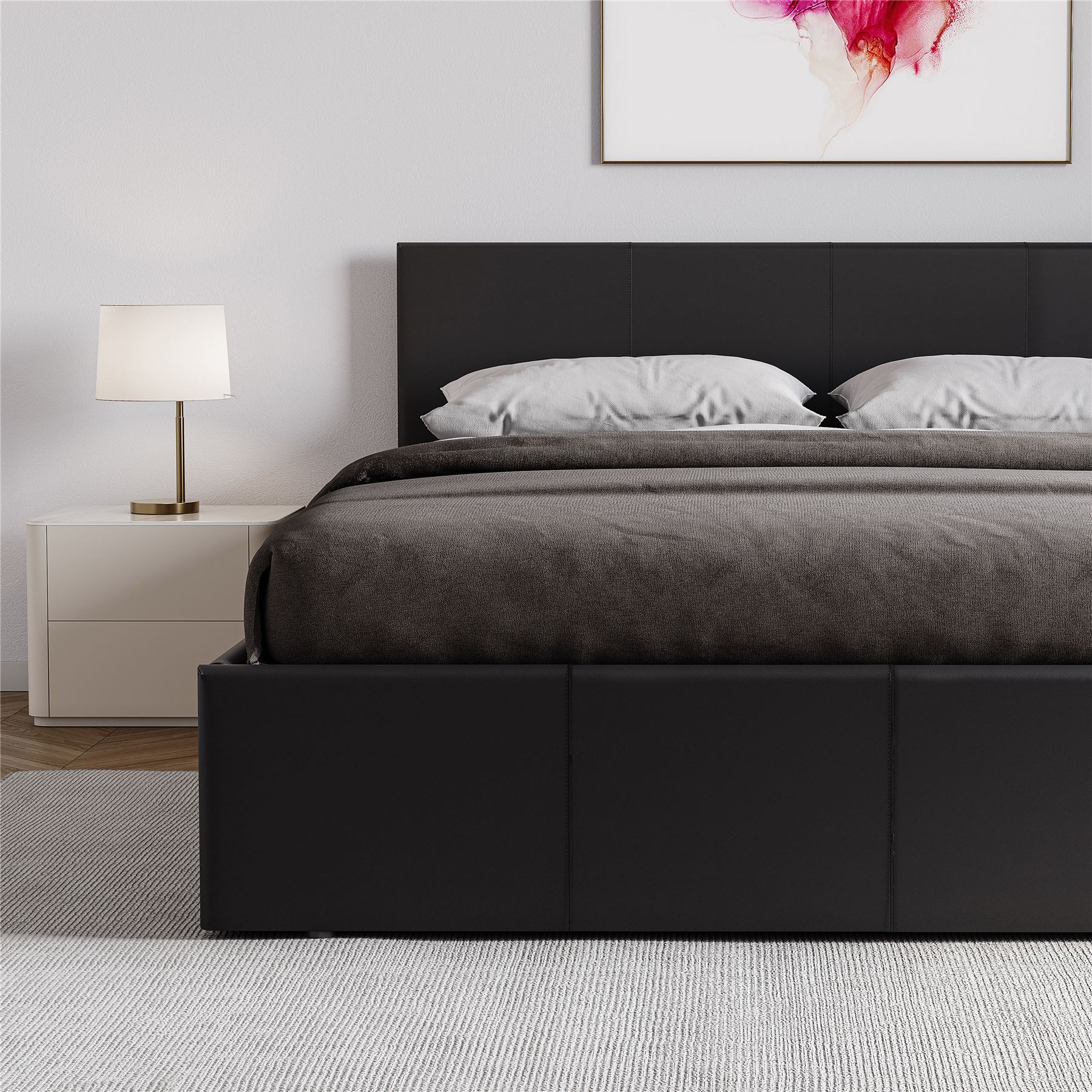 Ottoman Storage Bed Gas Lift Double King Size Leather Bed Slatted Base Headboard - Picture 26 of 137
