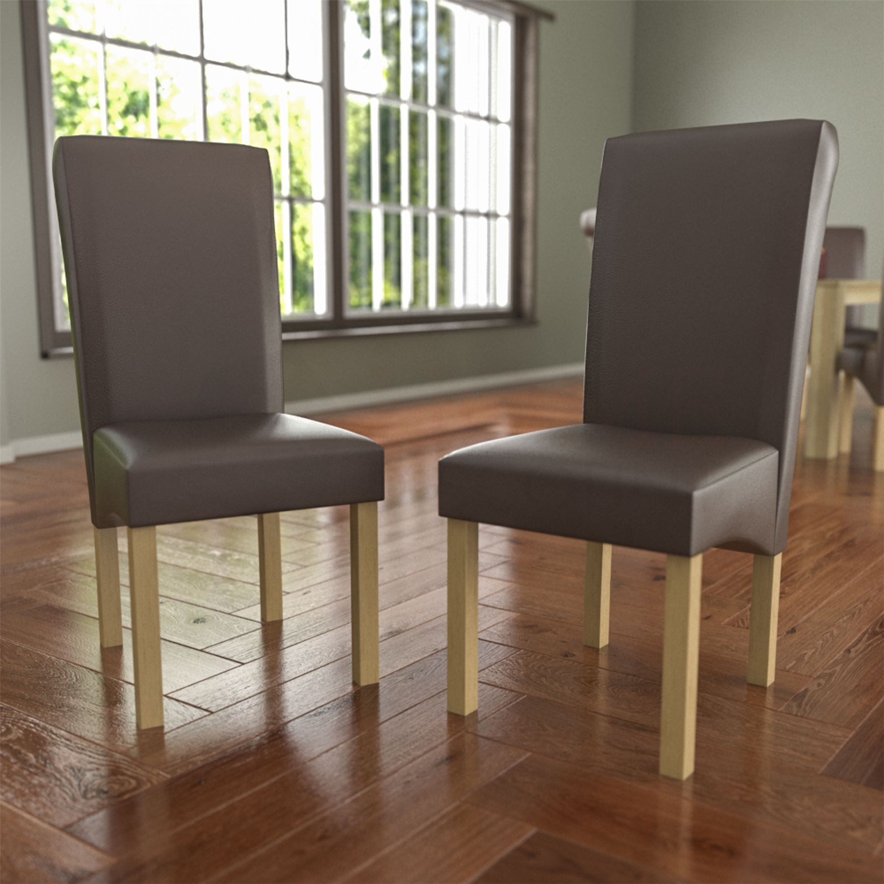 Dining Table & Chairs Set 4/6 Faux Leather Fabric Kitchen Padded Seat Furniture - Picture 58 of 87