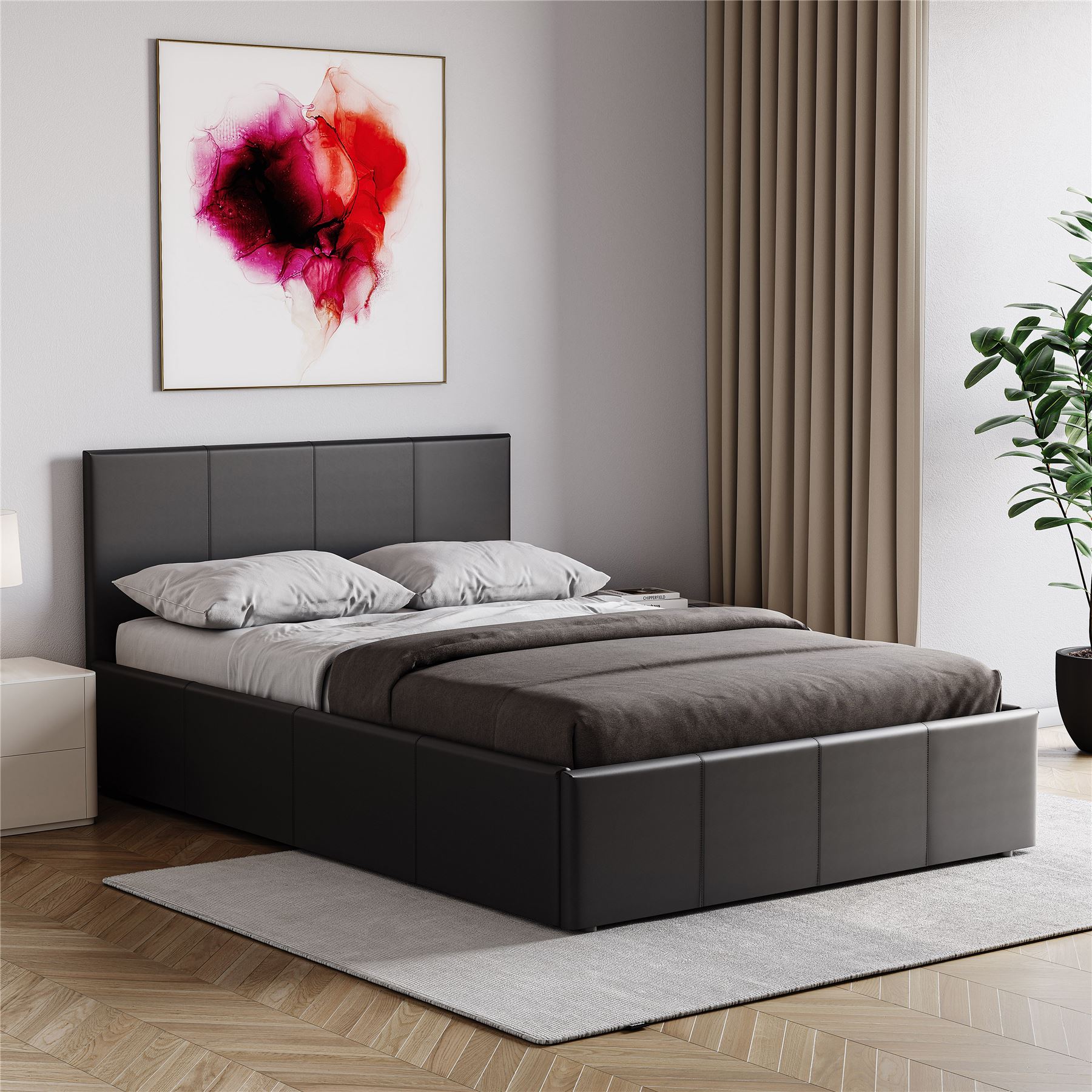 Ottoman Storage Bed Gas Lift Double King Size Leather Bed Slatted Base Headboard - Picture 121 of 137