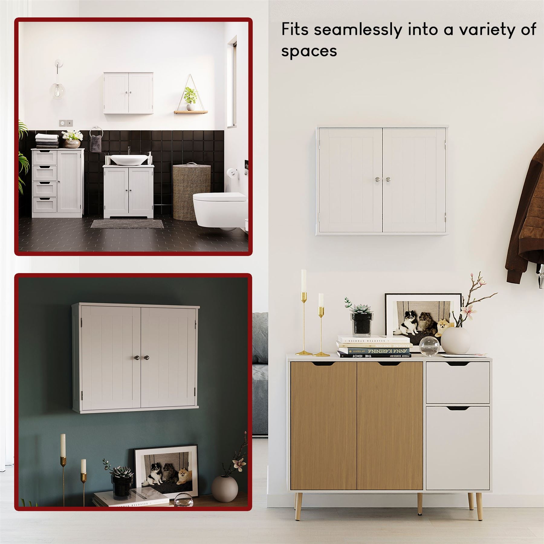 Wall Mounted Cabinet Bathroom White Single Double Door Vanity Storage Cupboard - Picture 67 of 113