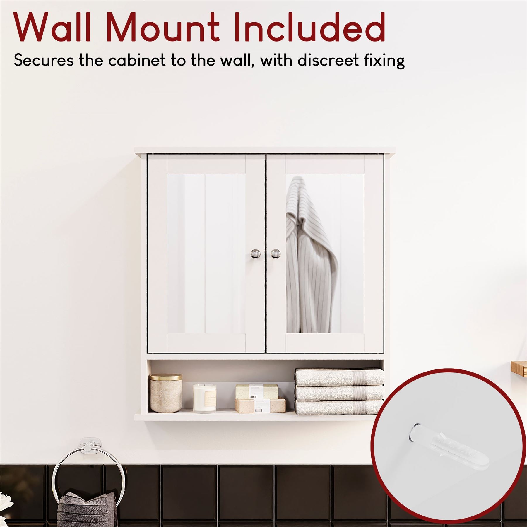 Wall Mounted Cabinet Bathroom White Single Double Door Vanity Storage Cupboard - Picture 38 of 113