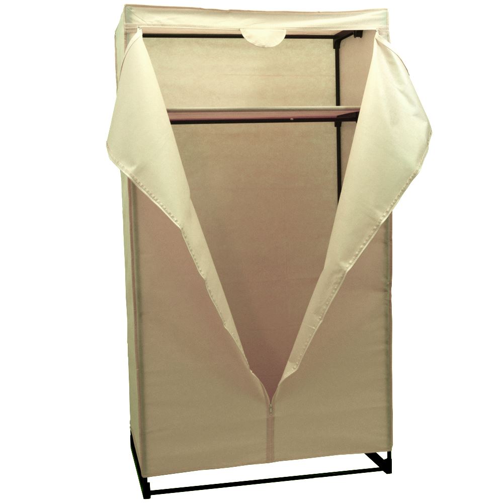 Double Wardrobes Coloured Canvas Style Metal Frame Rail Bedroom Clothes