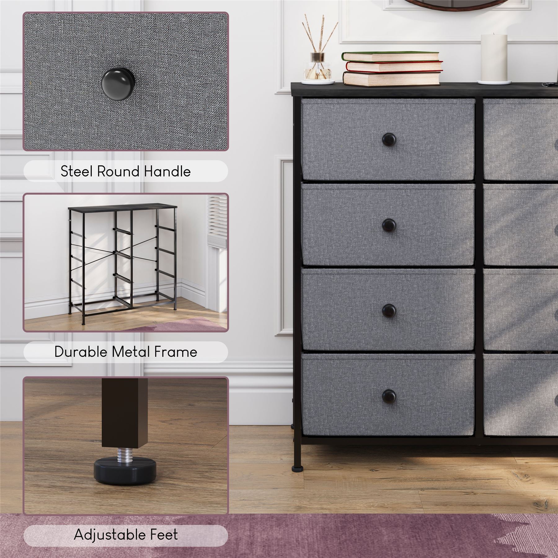 Vida Designs Stoff Kommode Aufbewahrungsschrank Schlafzimmer Flur 'UKFR' - Bild 153 von 193