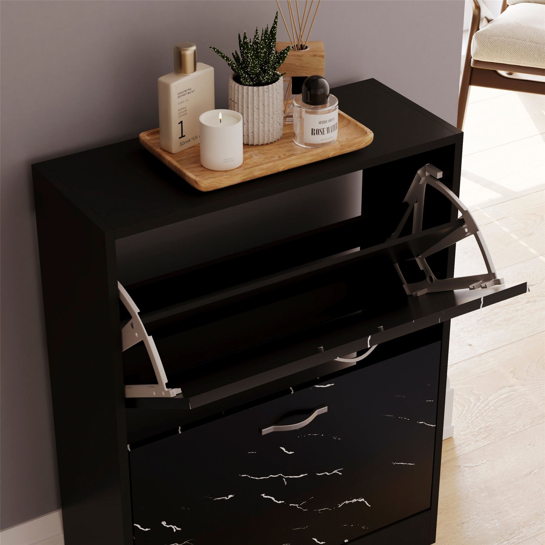 Shoe Cabinet 2 Drawer Storage Organiser Footwear Rack Cupboard Hallway Unit - Picture 24 of 79