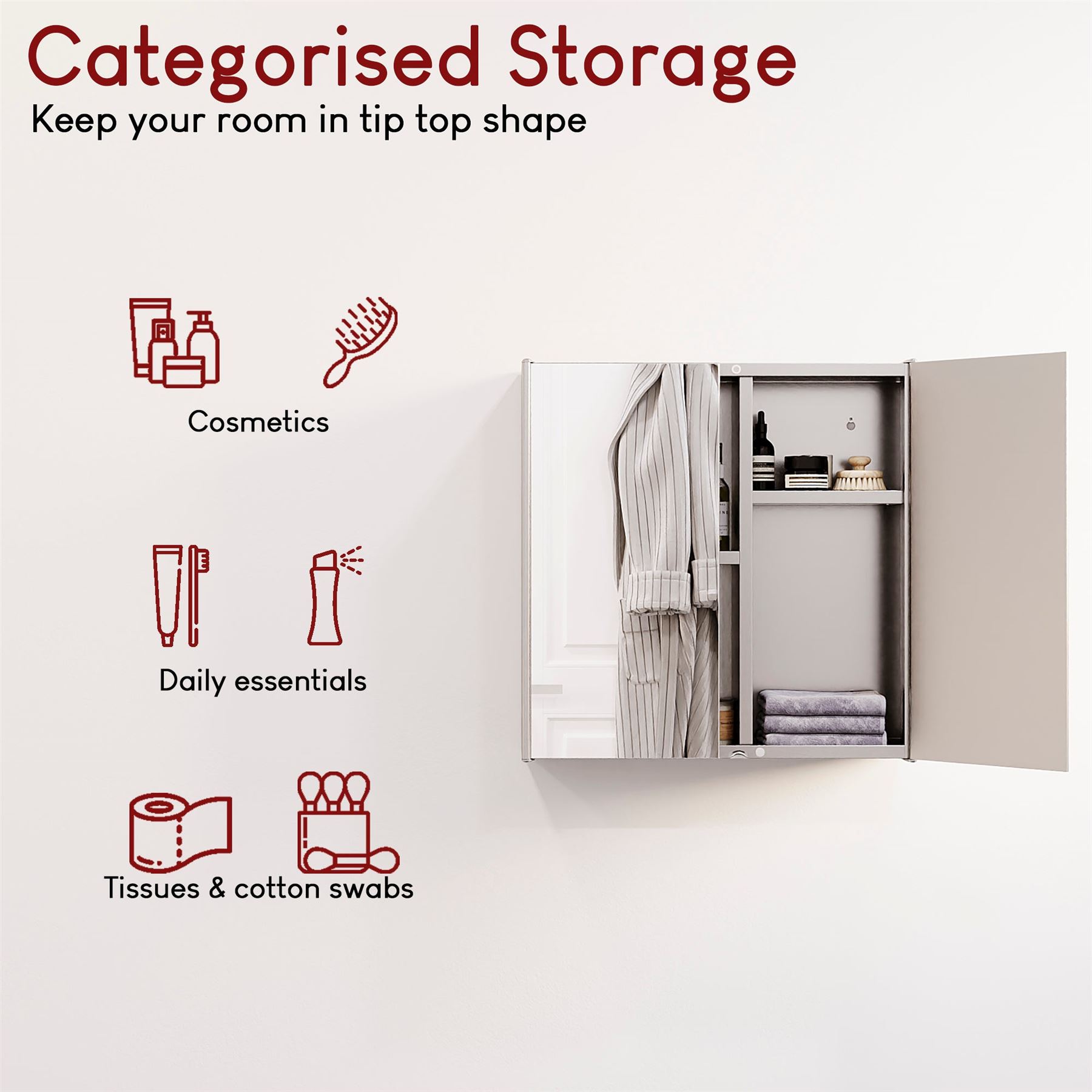 Wall Mounted Cabinet Bathroom White Single Double Door Vanity Storage Cupboard - Picture 101 of 113