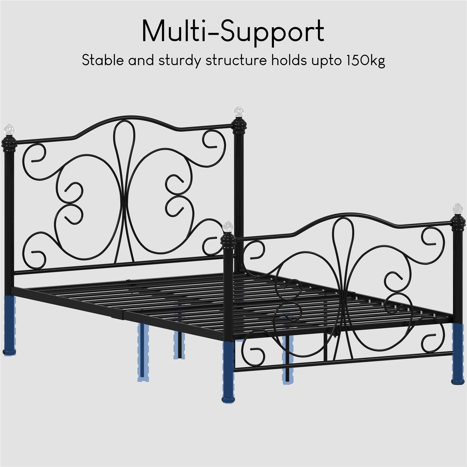 Metal Bed Double King Size Frame 4FT 4FT6 5FT Chicago Mattress Black White - Picture 7 of 14