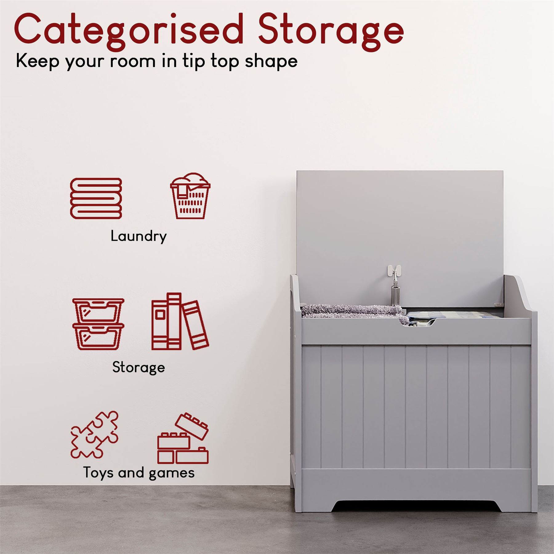 Bathroom Laundry Chest Storage Ottoman Hamper Cabinet Box MDF Wood Basket Bin - Picture 5 of 25