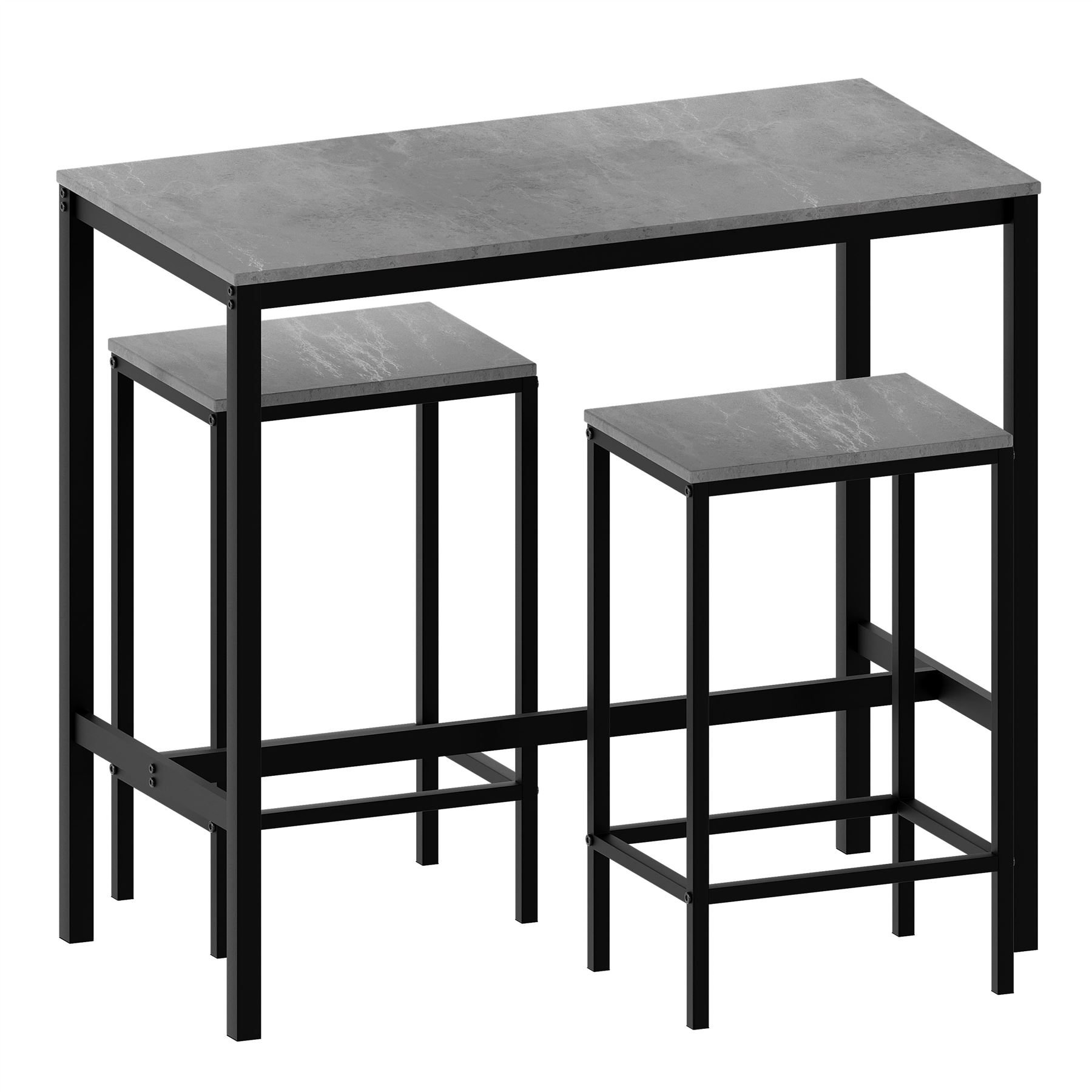 Wooden Bar Table & Stool Set 2 Seater Chair Industrial Kitchen Dining Room - Picture 19 of 37