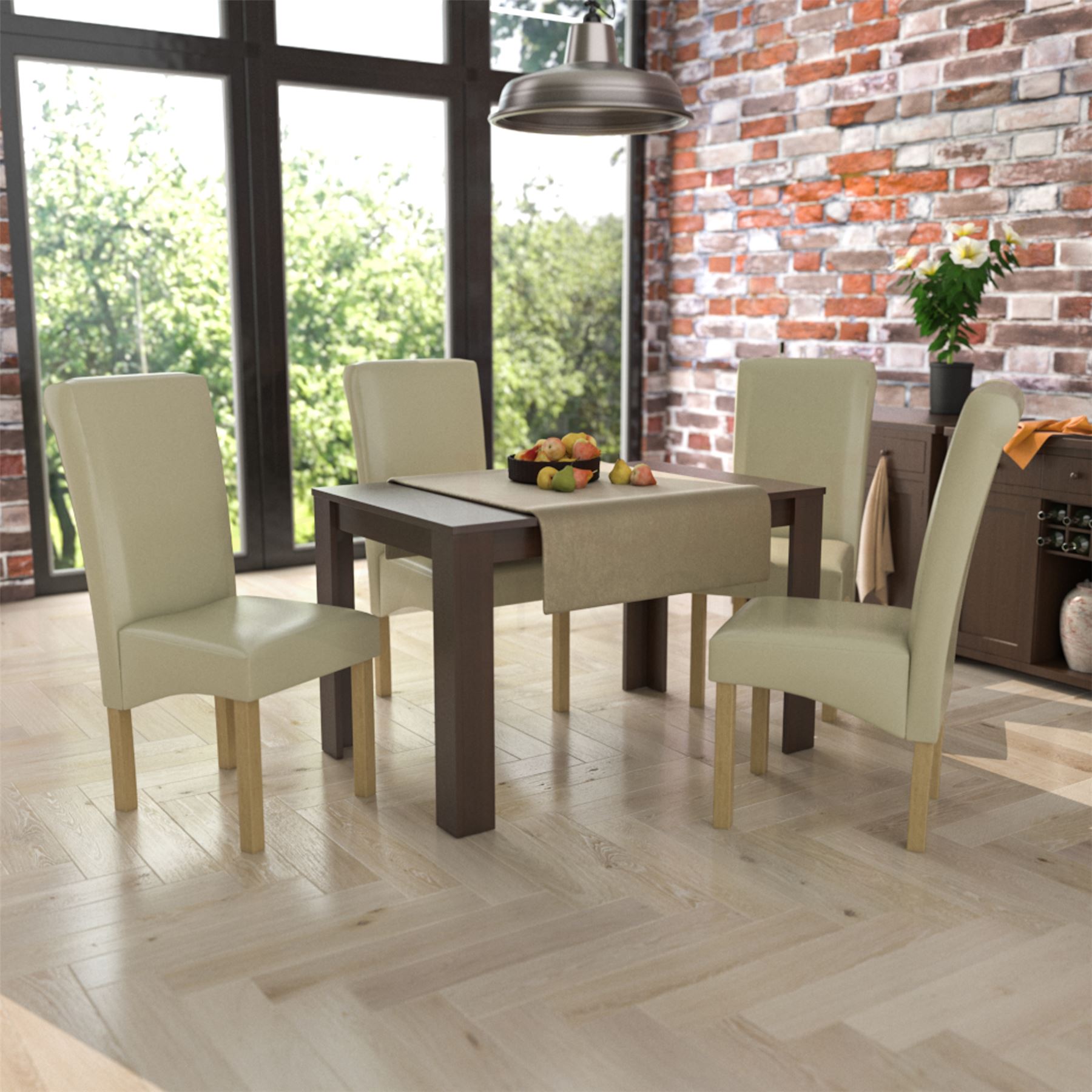 Dining Table & Chairs Set 4/6 Faux Leather Fabric Kitchen Padded Seat Furniture - Picture 64 of 87