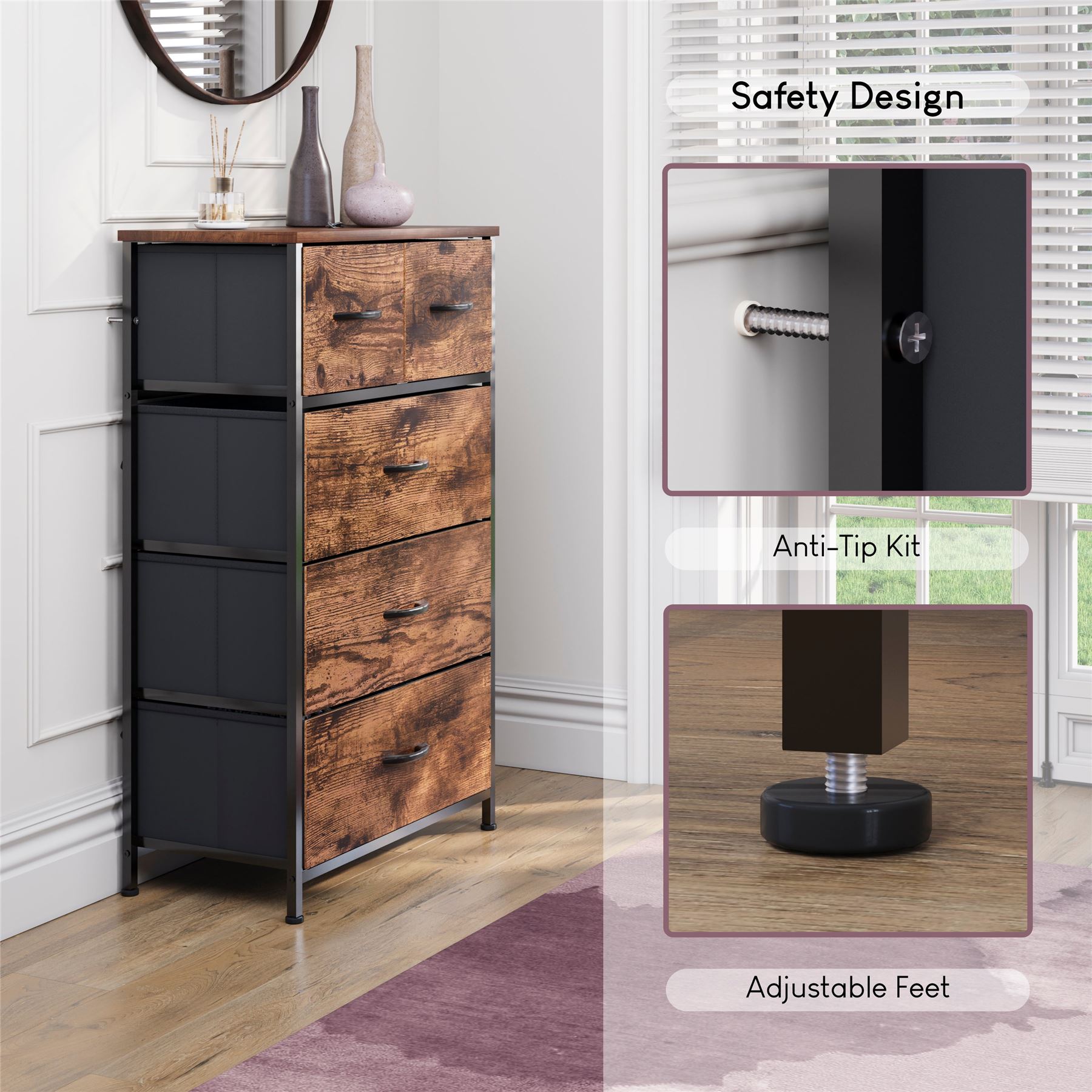 Vida Designs Modern Chest of Drawers 5 Drawer Fabric 'UKFR' Storage Bedroom - Picture 24 of 26