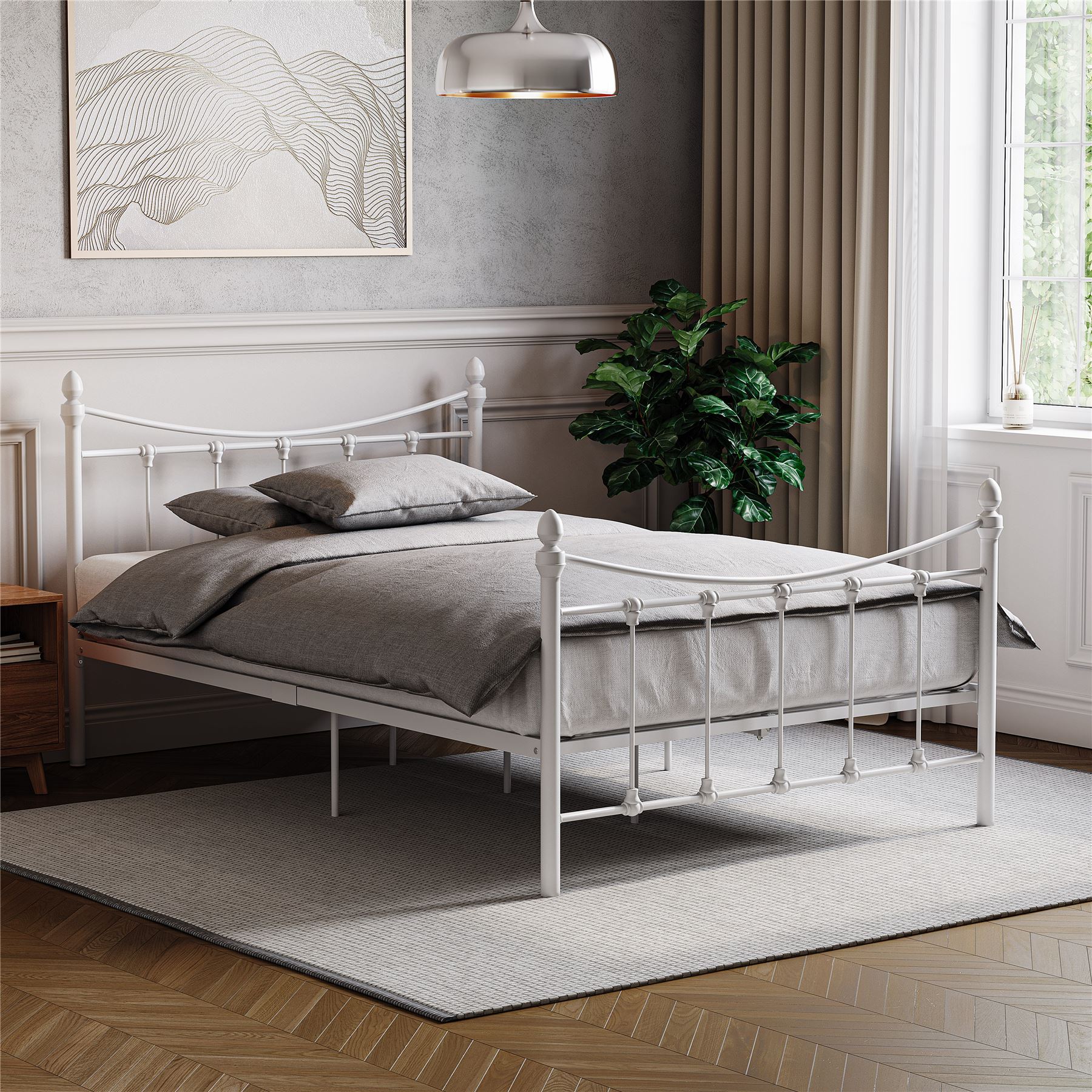 Metal Bed Double King Size Frame 4FT 4FT6 5FT Mattress Black White Paris - Picture 10 of 17