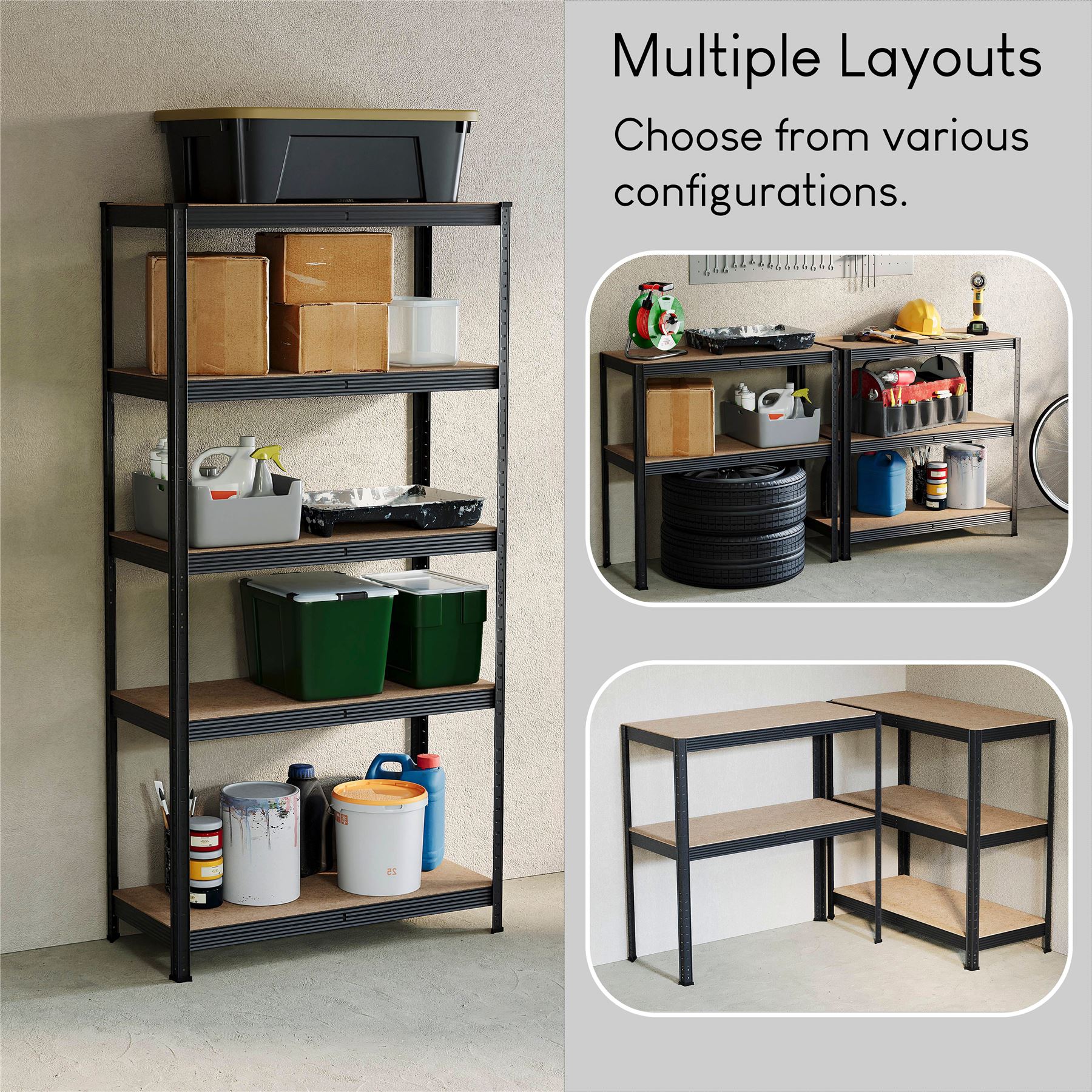 Heavy Duty Garage Shelving 5 Tier Racking Storage Garage Black - Picture 23 of 28