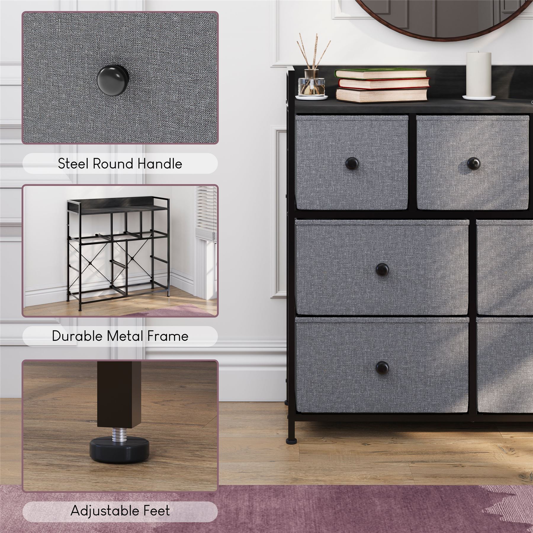 Vida Designs Stoff Kommode Aufbewahrungsschrank Schlafzimmer Flur 'UKFR' - Bild 126 von 193
