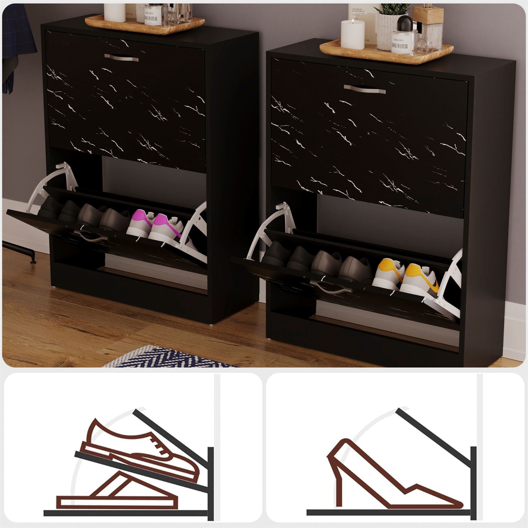 Shoe Cabinet 2 Drawer Storage Organiser Footwear Rack Cupboard Hallway Unit - Picture 20 of 79