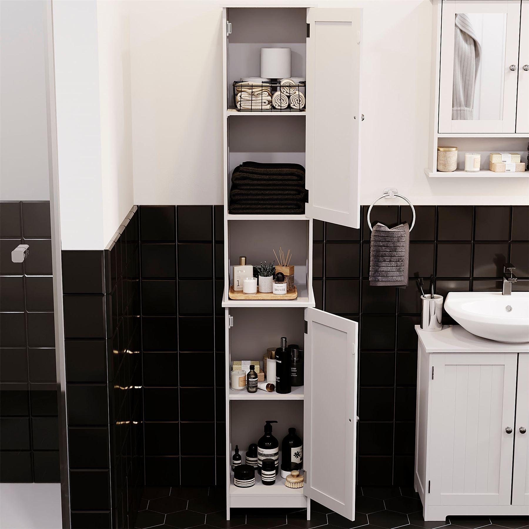 Priano Bathroom Cabinet Door Wall Mounted Freestand Storage Furniture White Grey - Picture 127 of 153