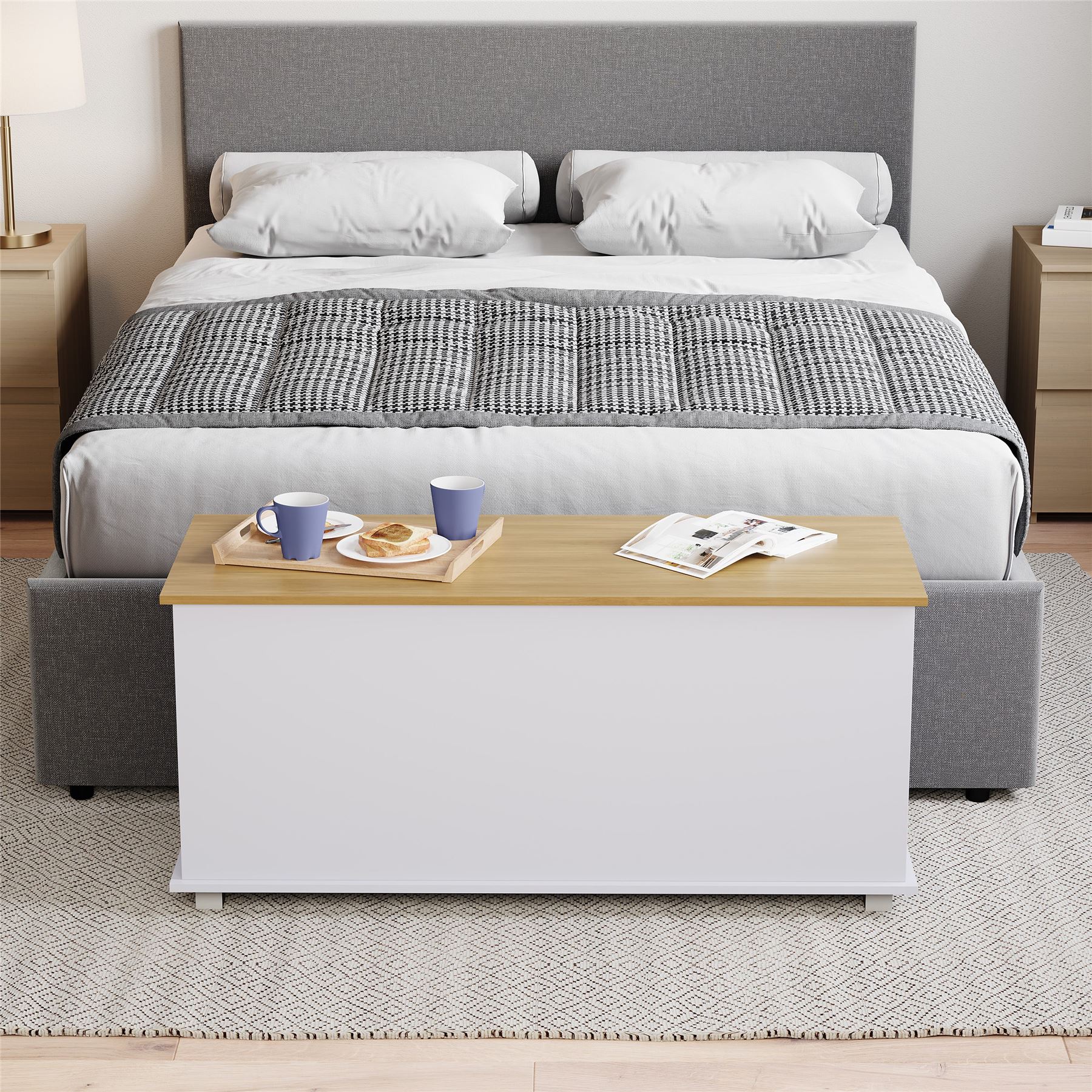 Arlington Storage Ottoman Chest Grey White Toy Chest Bedding Blanket Box Large - Picture 22 of 23