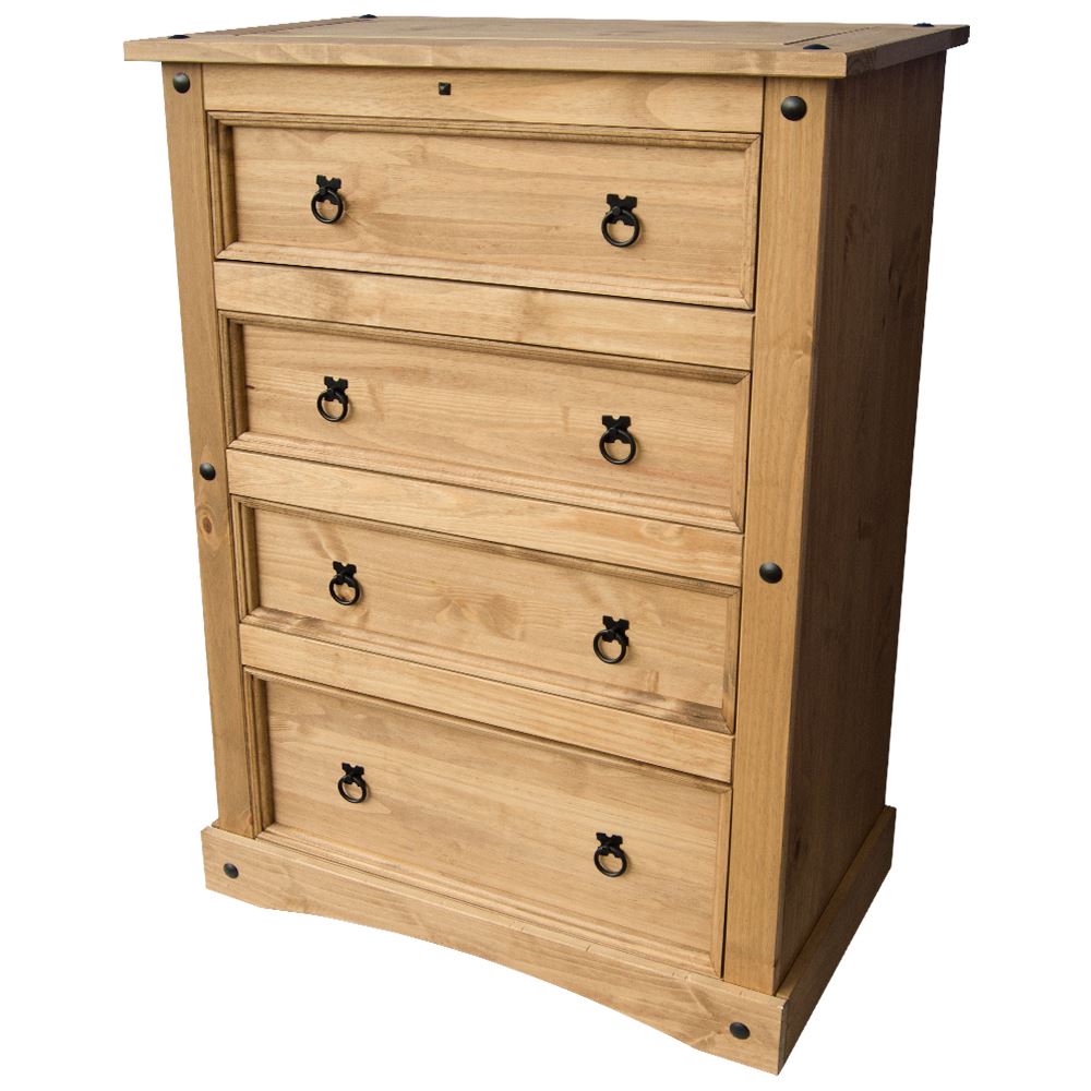 CORONA 4 DRAWER CHEST Mexican Solid Waxed Pine Storage Unit Bedroom